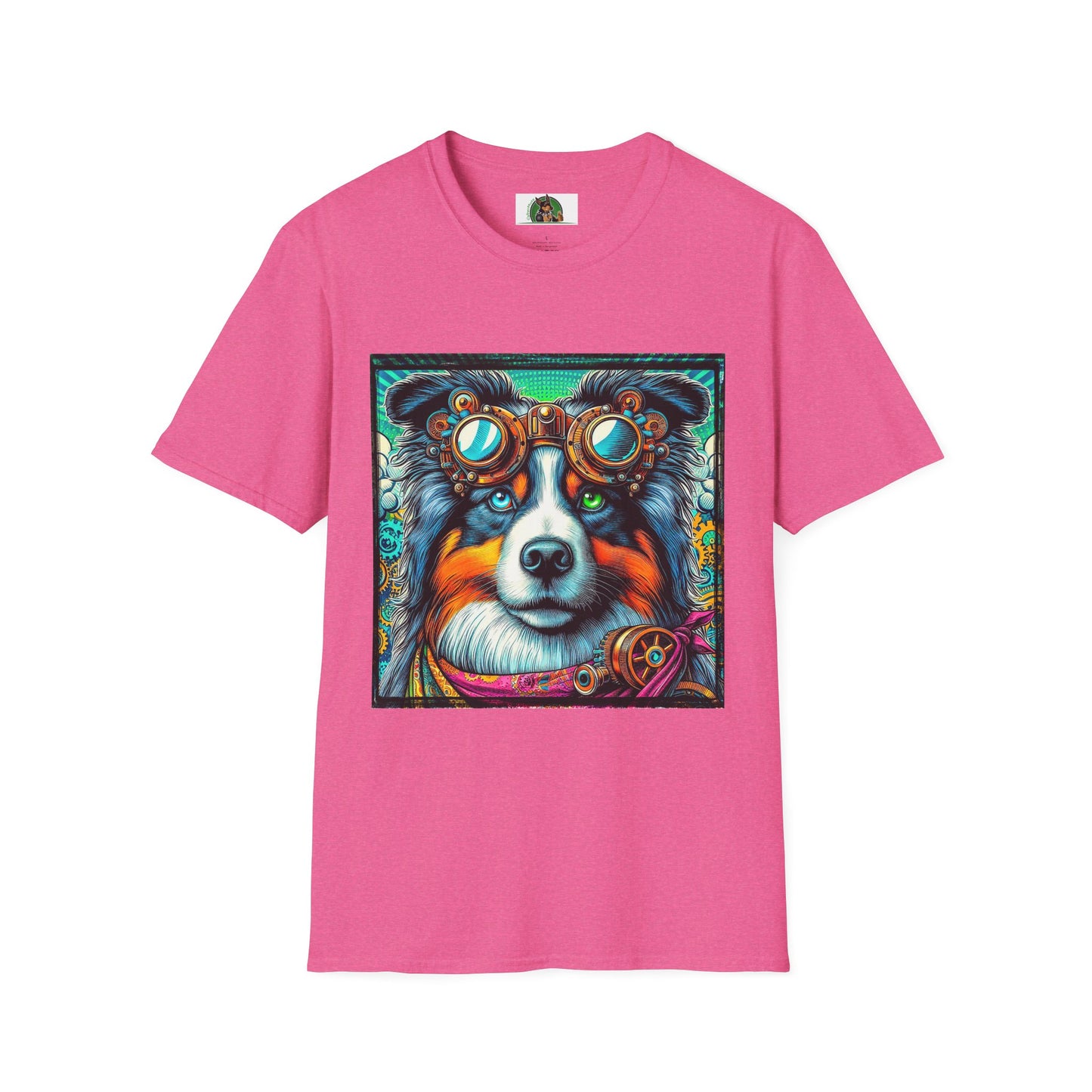 Australian Shepherd Bright Steampunk Dog T-Shirt Printify S Heather Heliconia