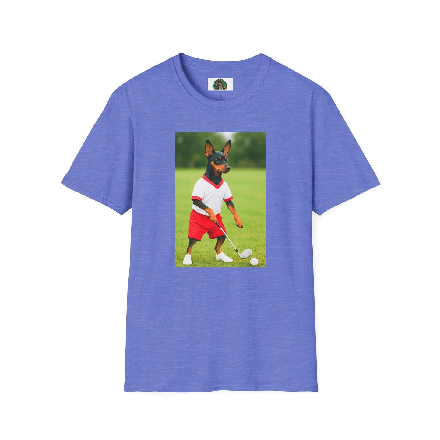 Miniature Pinscher 'Min Pin Golf Tee' T-Shirt — Sports Dog Lover Golf Shirt T-Shirt Printify Heather Royal S