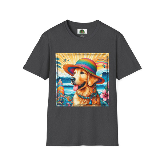 Golden Retriever rainbow hat shirt T-Shirt Printify XS Dark Heather