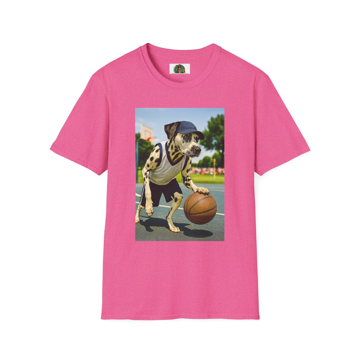 Basketball Dalmatian Unisex T-Shirt T-Shirt Printify Heather Heliconia S