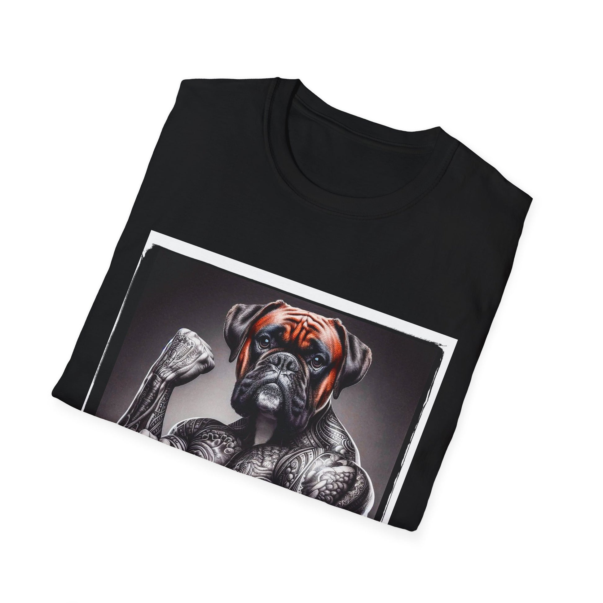 Boxer Black And White Muscle Dog T-Shirt T-Shirt Printify   