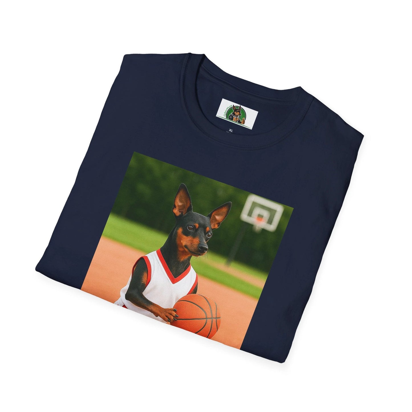 Miniature Pinscher (Min Pin) Basketball T-Shirt — Dog Lover Sports Tee T-Shirt Printify