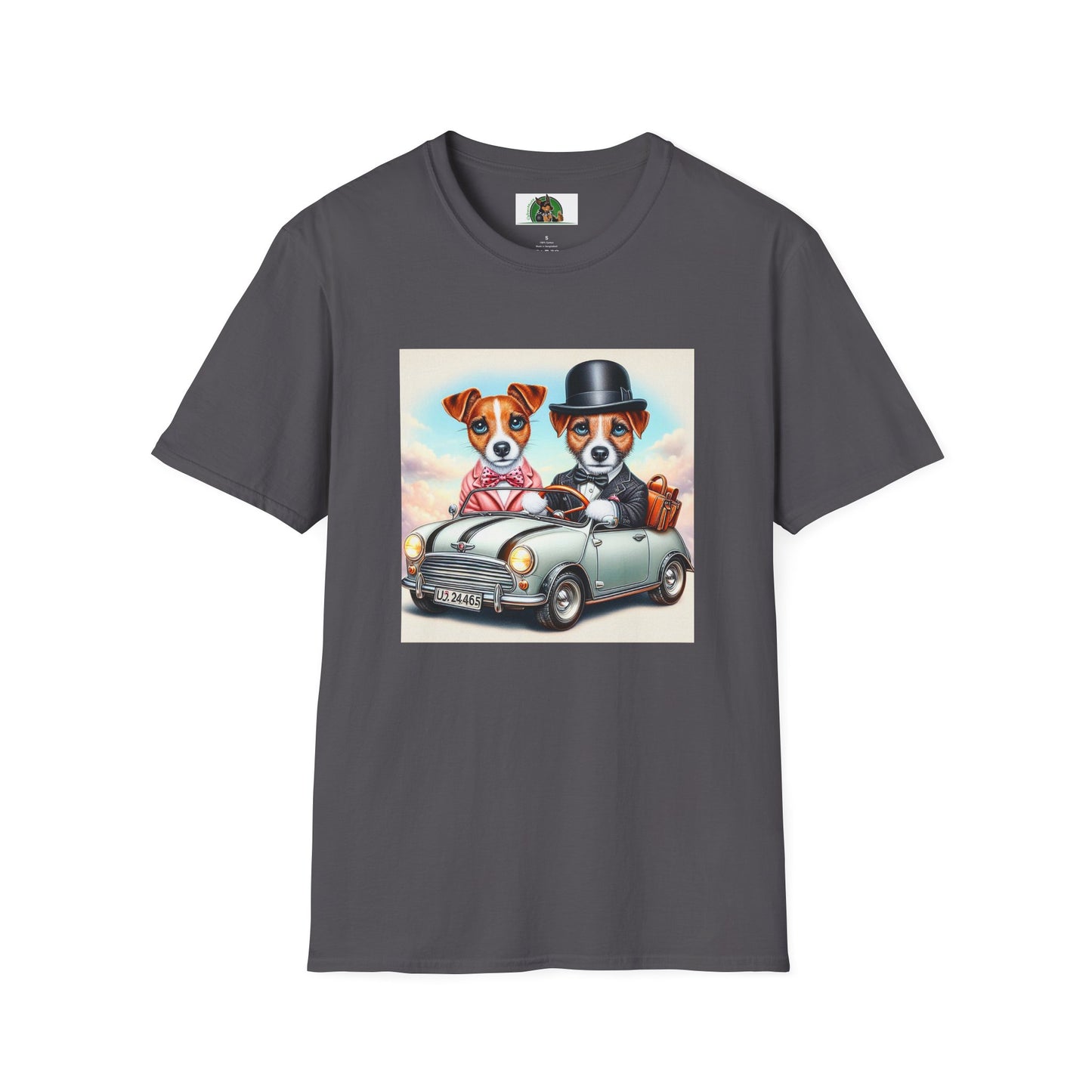 Wacky Jack Russell Top Hat Couple In Car T-Shirt Printify S Charcoal