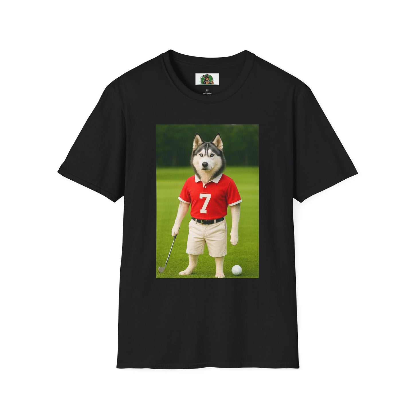 Husky Playing Golf T-Shirt — Sports Dog Tee T-Shirt Printify Black S