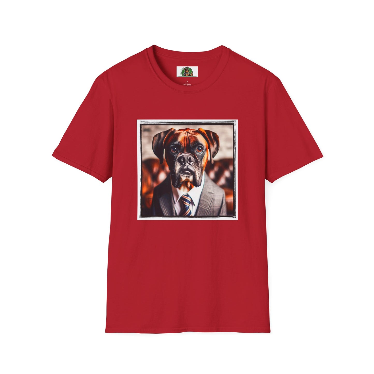Boxer Dog In Suit Shirt T-Shirt Printify S Cherry Red
