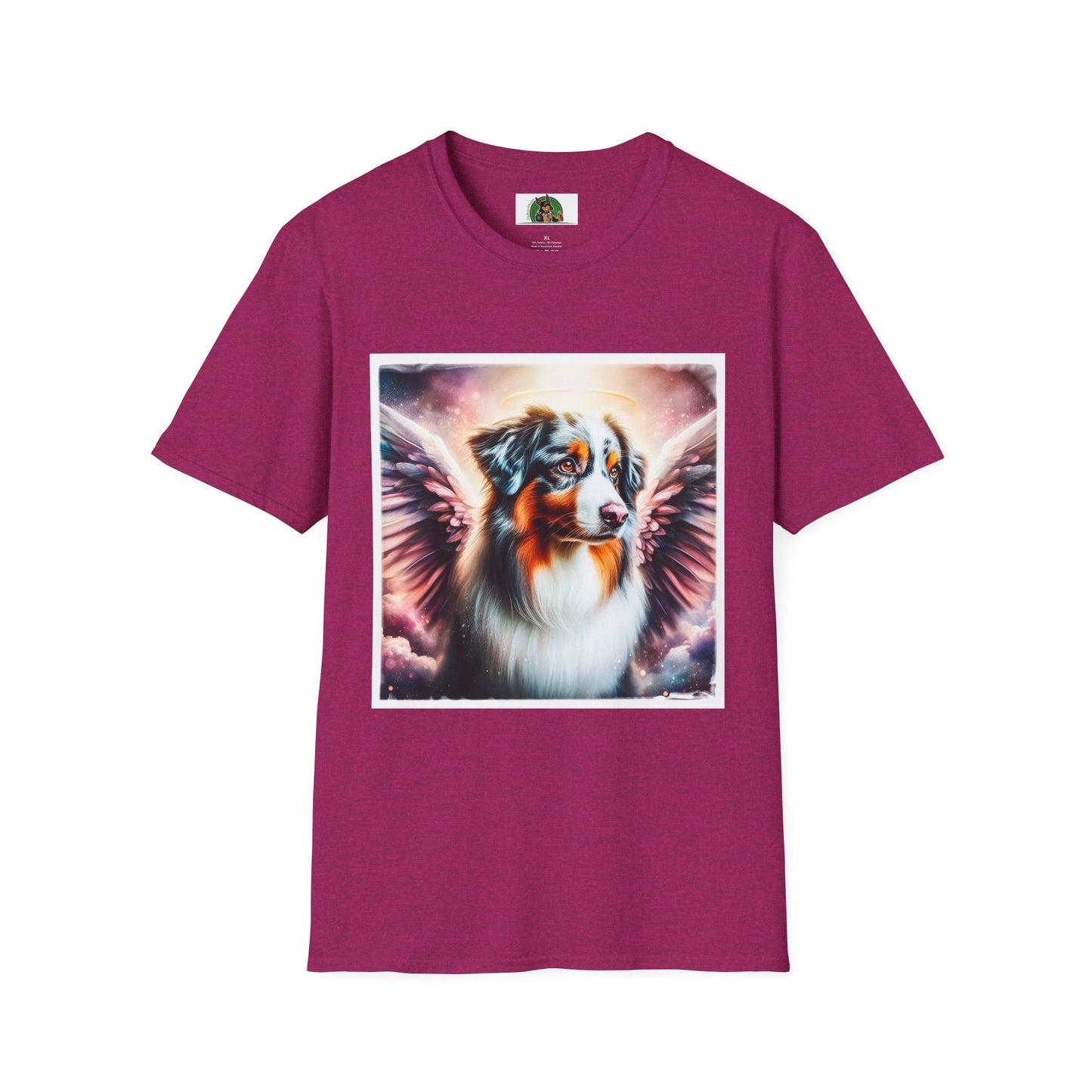 Australian Shepherd Pink Angel Wings T-Shirt Printify S Antique Heliconia 