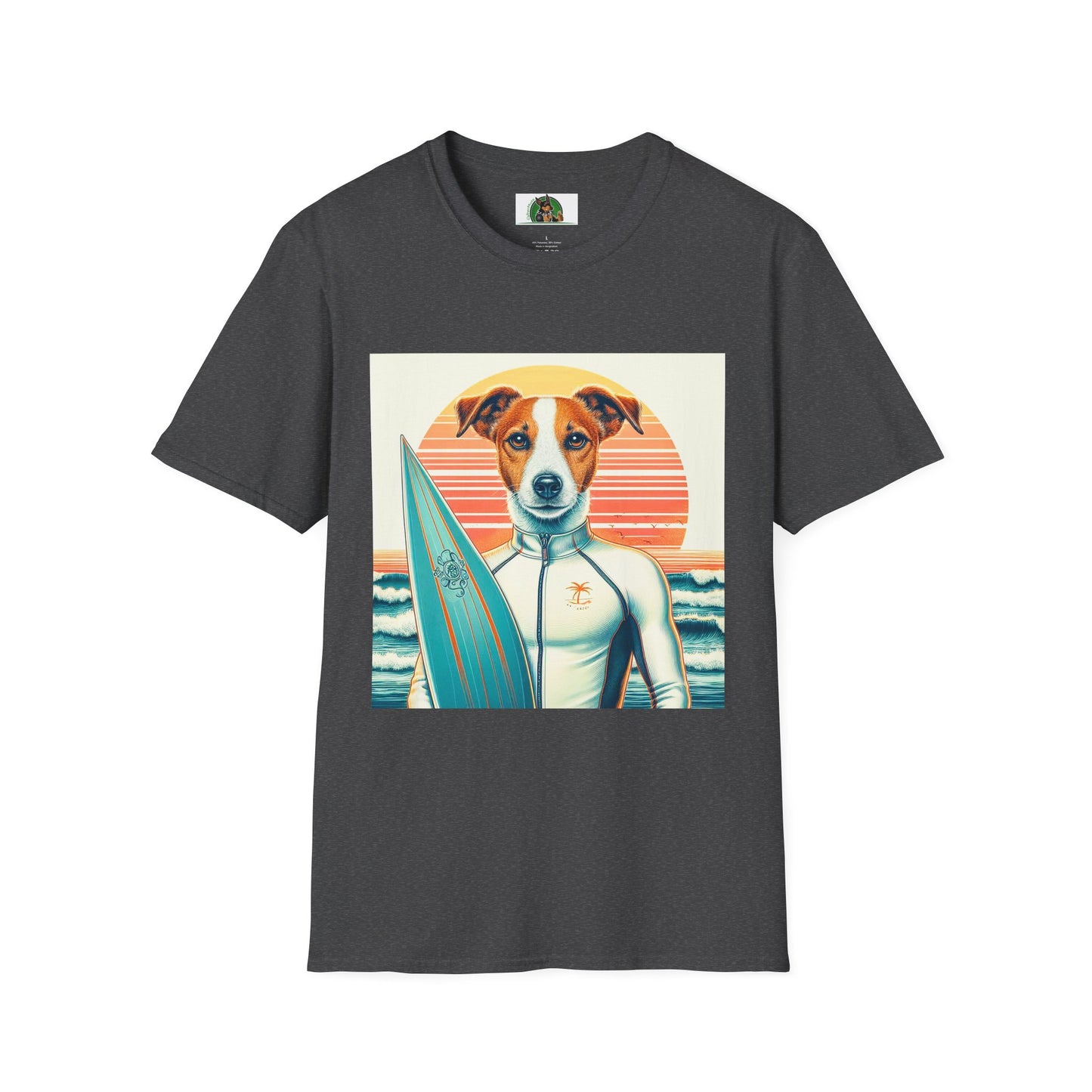 Jack Russell Wet Suit Surfer T-Shirt Printify S Dark Heather