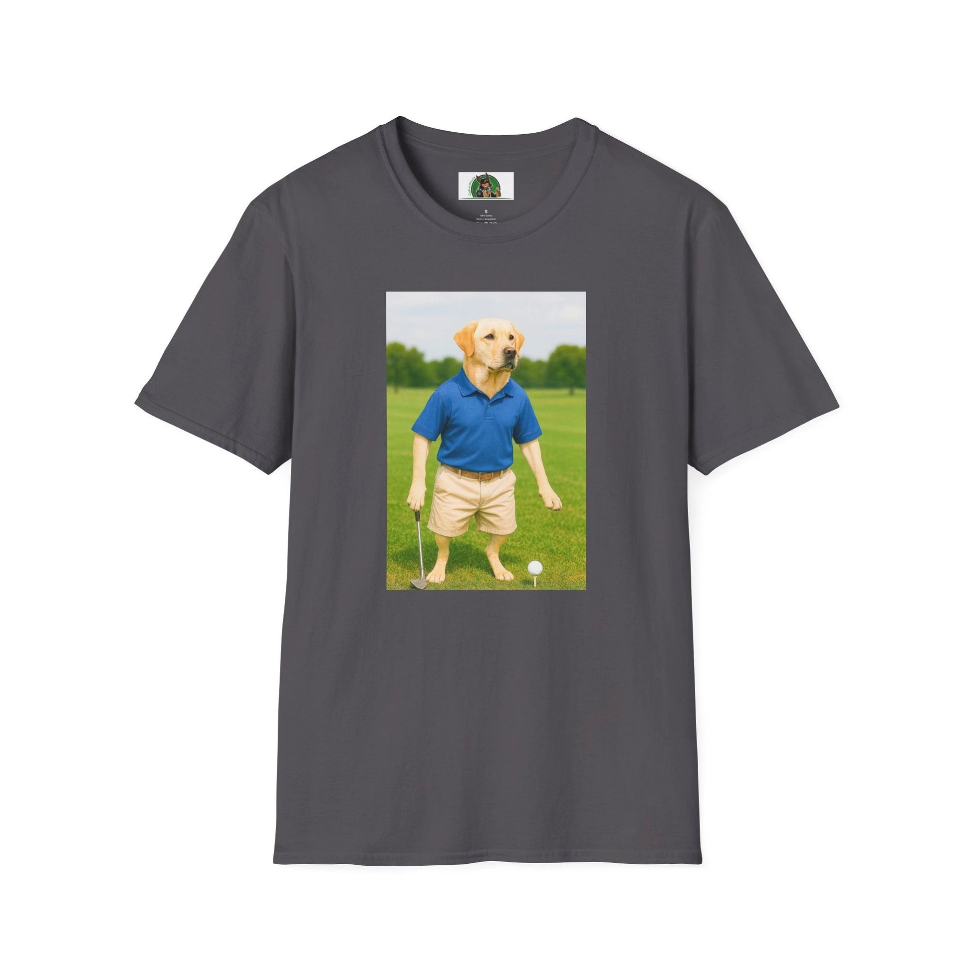 Labrador Retriever Golf T-Shirt — Sports Dog Tee for Dog Lovers T-Shirt Printify Charcoal S