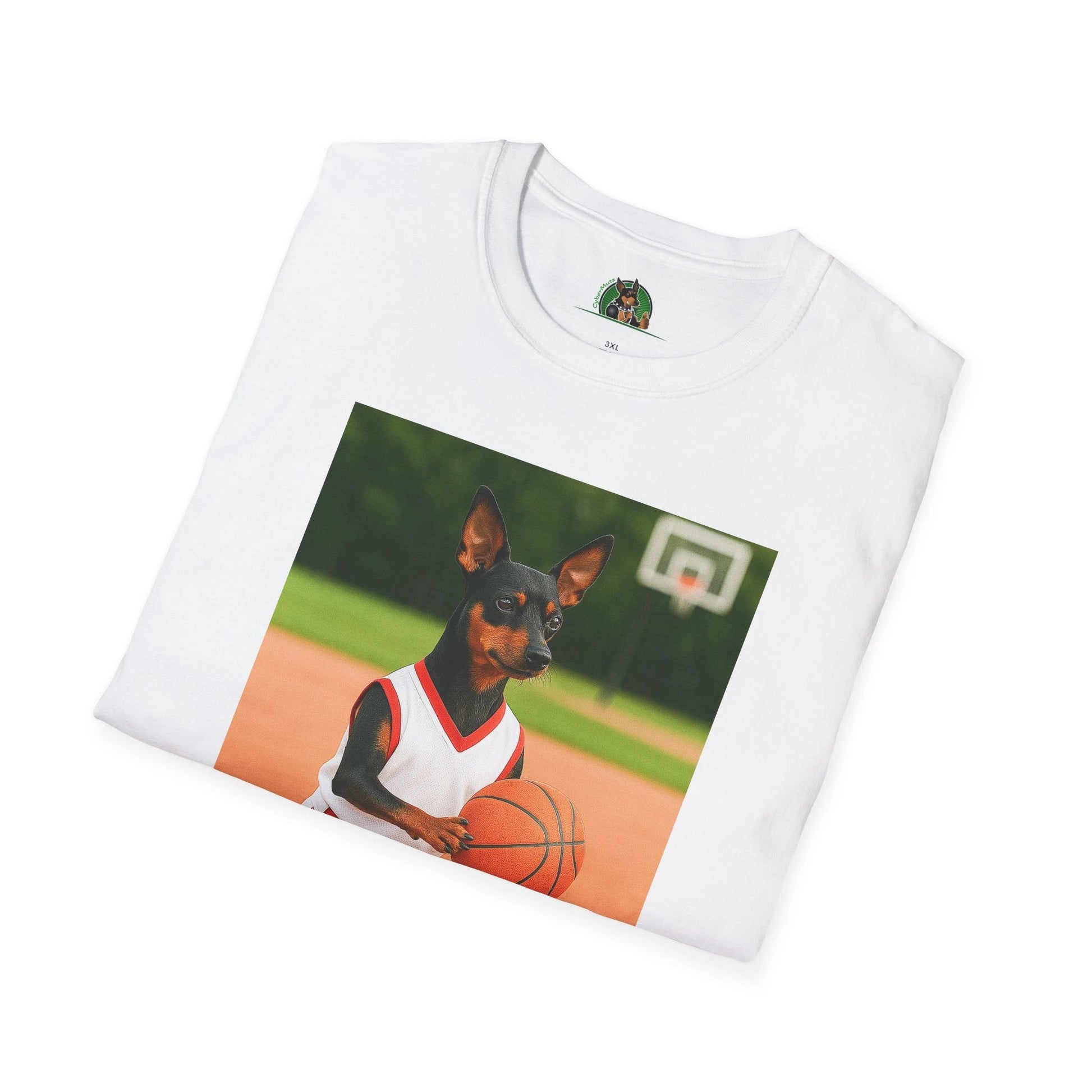 Miniature Pinscher (Min Pin) Basketball T-Shirt — Dog Lover Sports Tee T-Shirt Printify