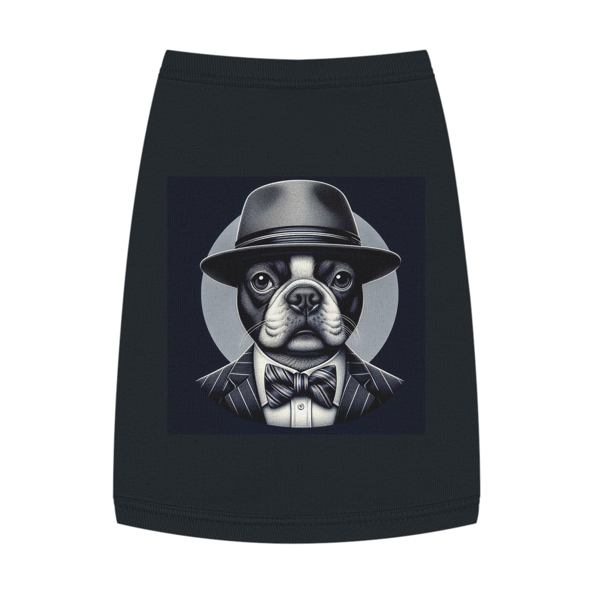 Pet Tank Top Boston Terrier Wearing Gray Suit And Hat Pets Printify M Black 