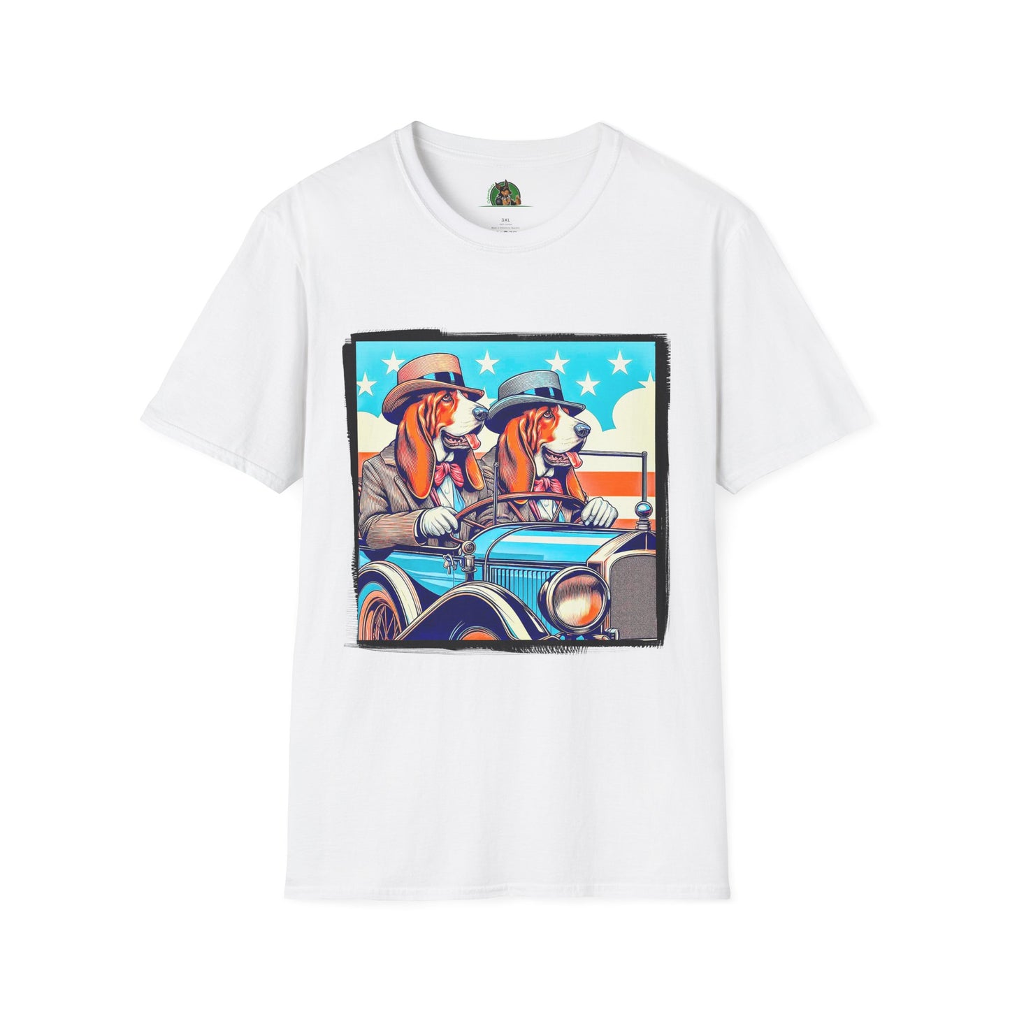 Wacky Basset Hounds In Old Car Driving T-Shirt Printify XS White