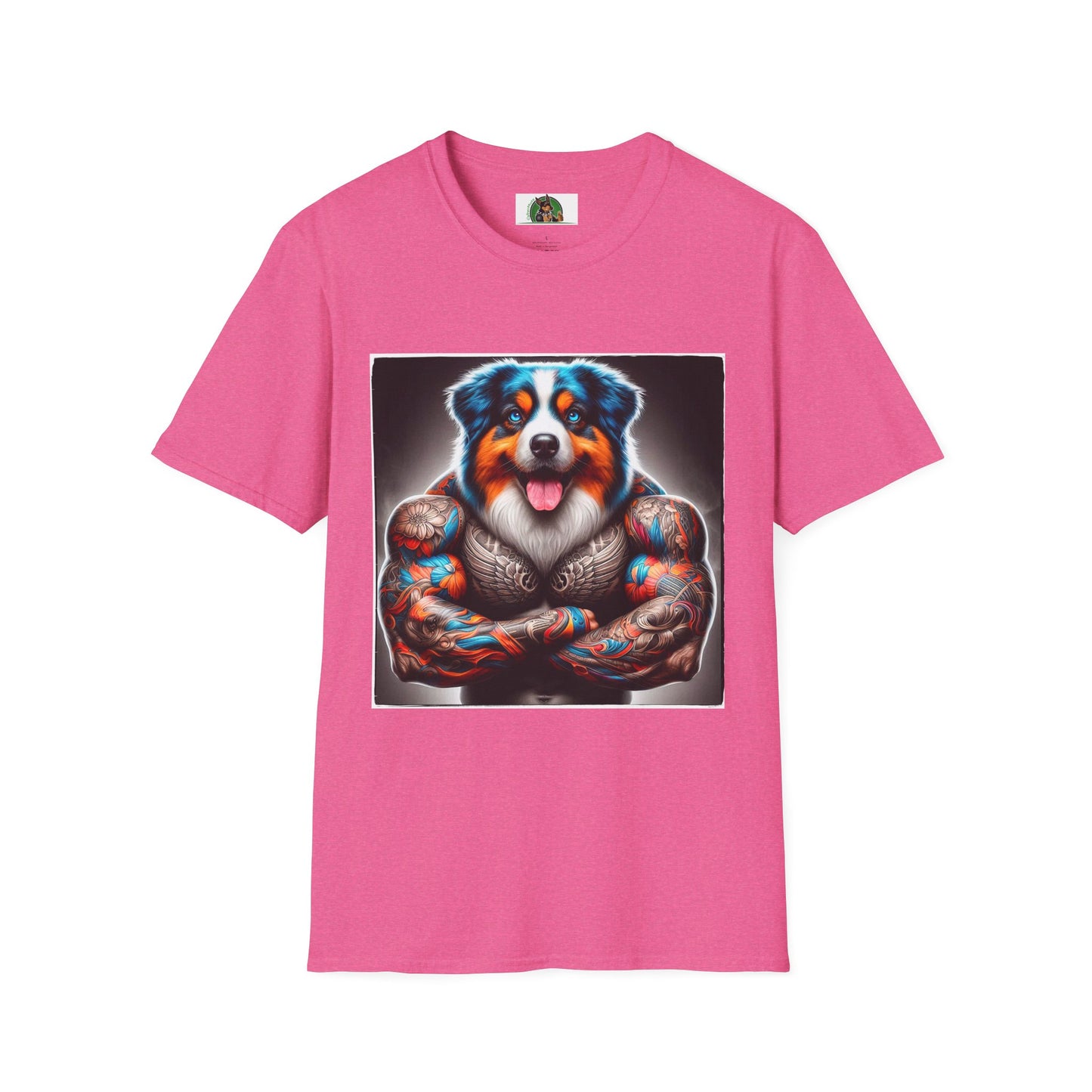 Australian Shepherd Bright Tattoo Buff Dog T-Shirt Printify S Heather Heliconia