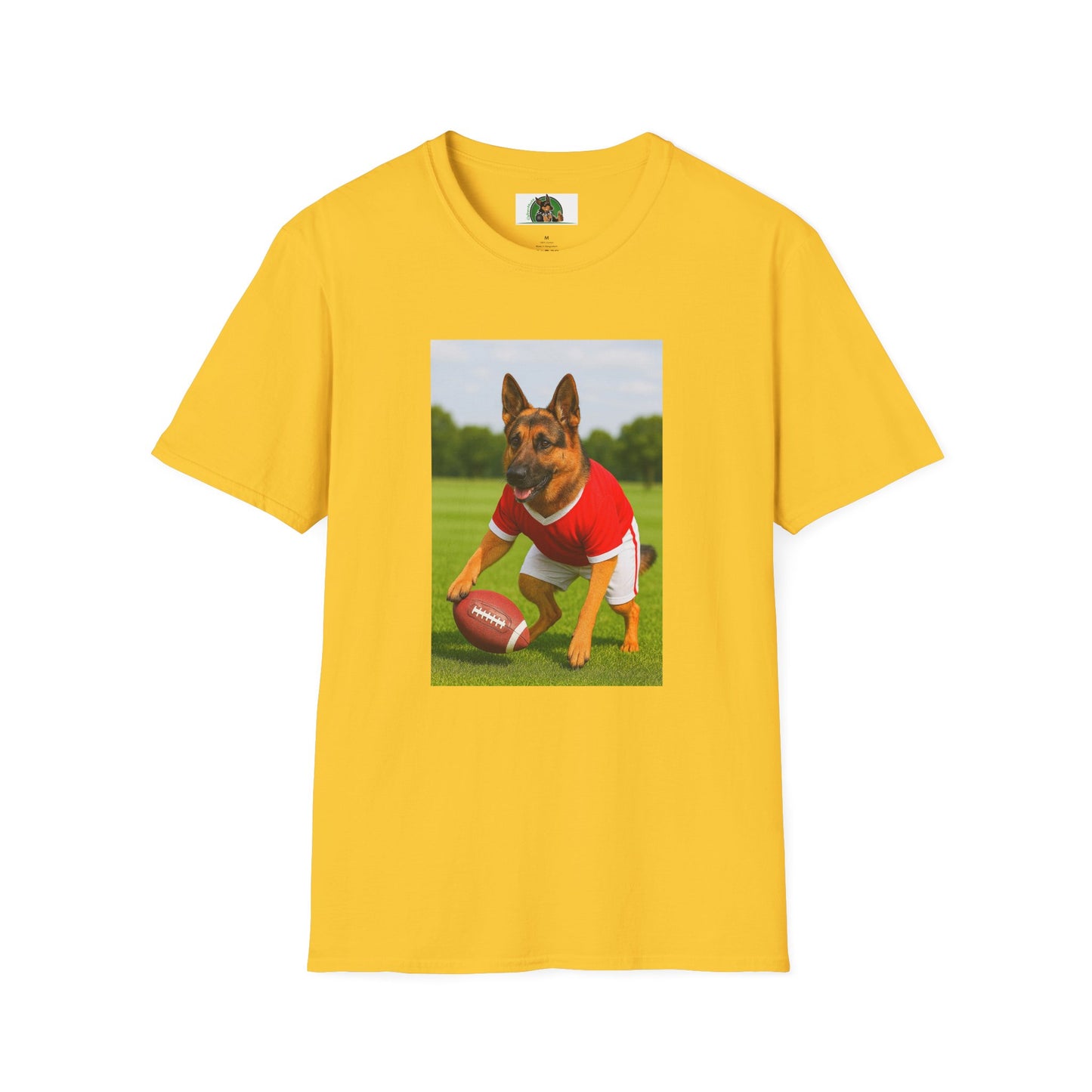 Sports German Shepherd Playing Football Unisex T-Shirt T-Shirt Printify Daisy S