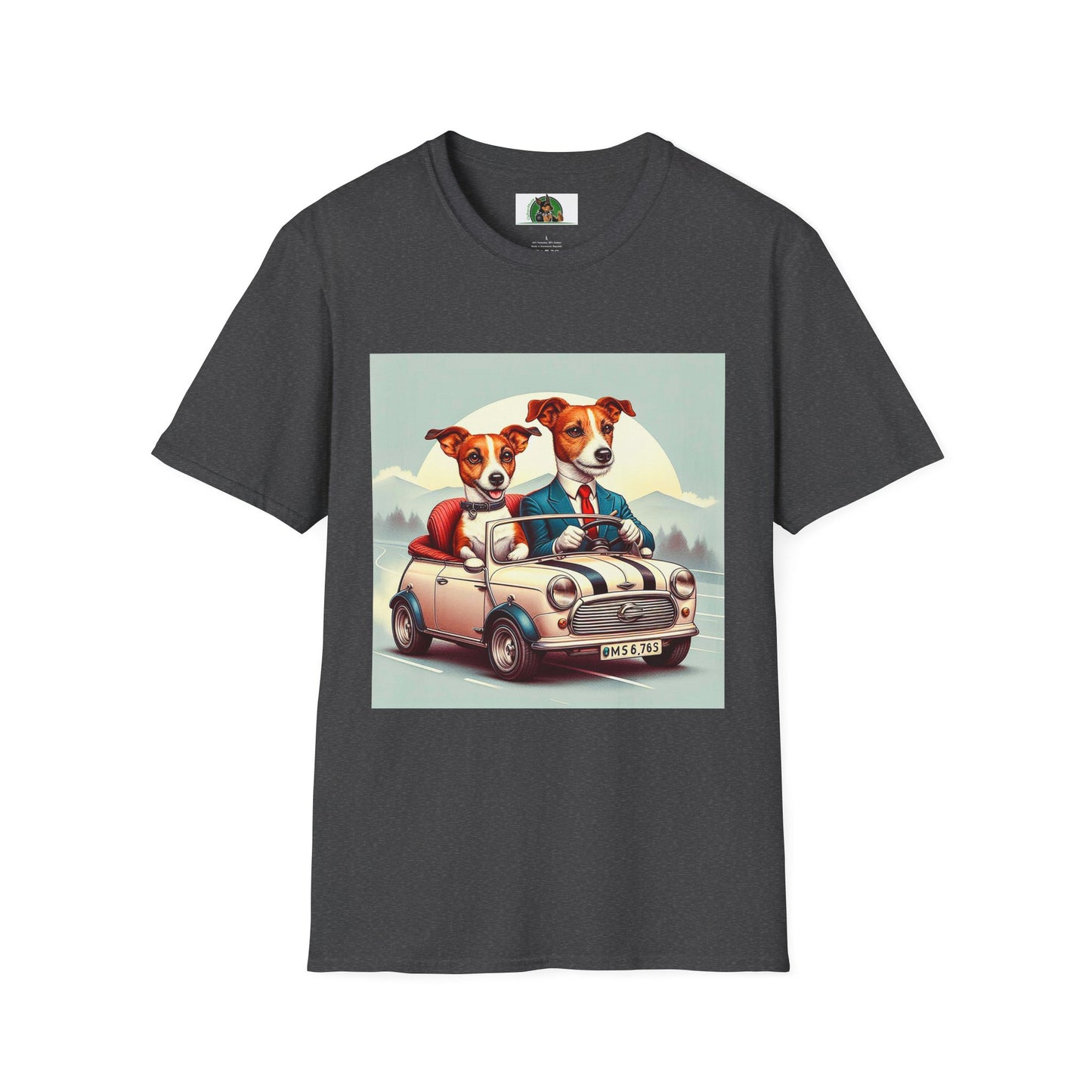 Wacky Jack Russell Husband And Wife In Car T-Shirt Printify S Dark Heather 