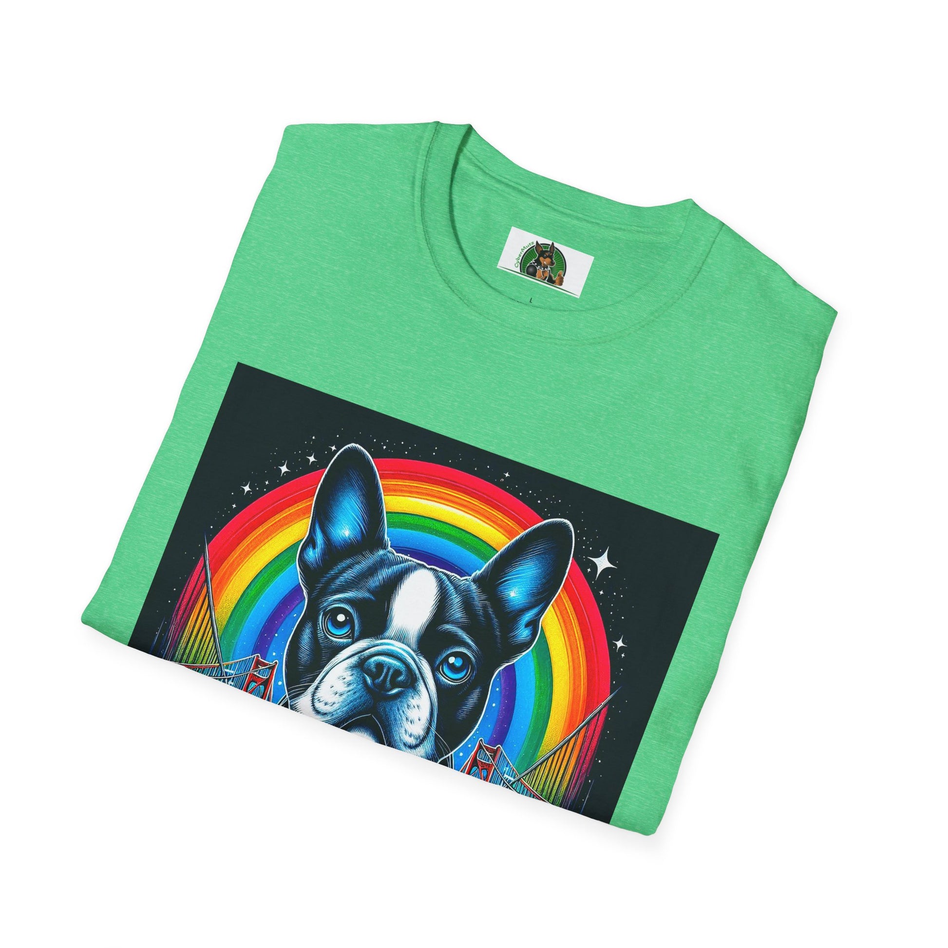 Boston Terrier Dog Overlooking Rainbow Bridge T-Shirt Printify   