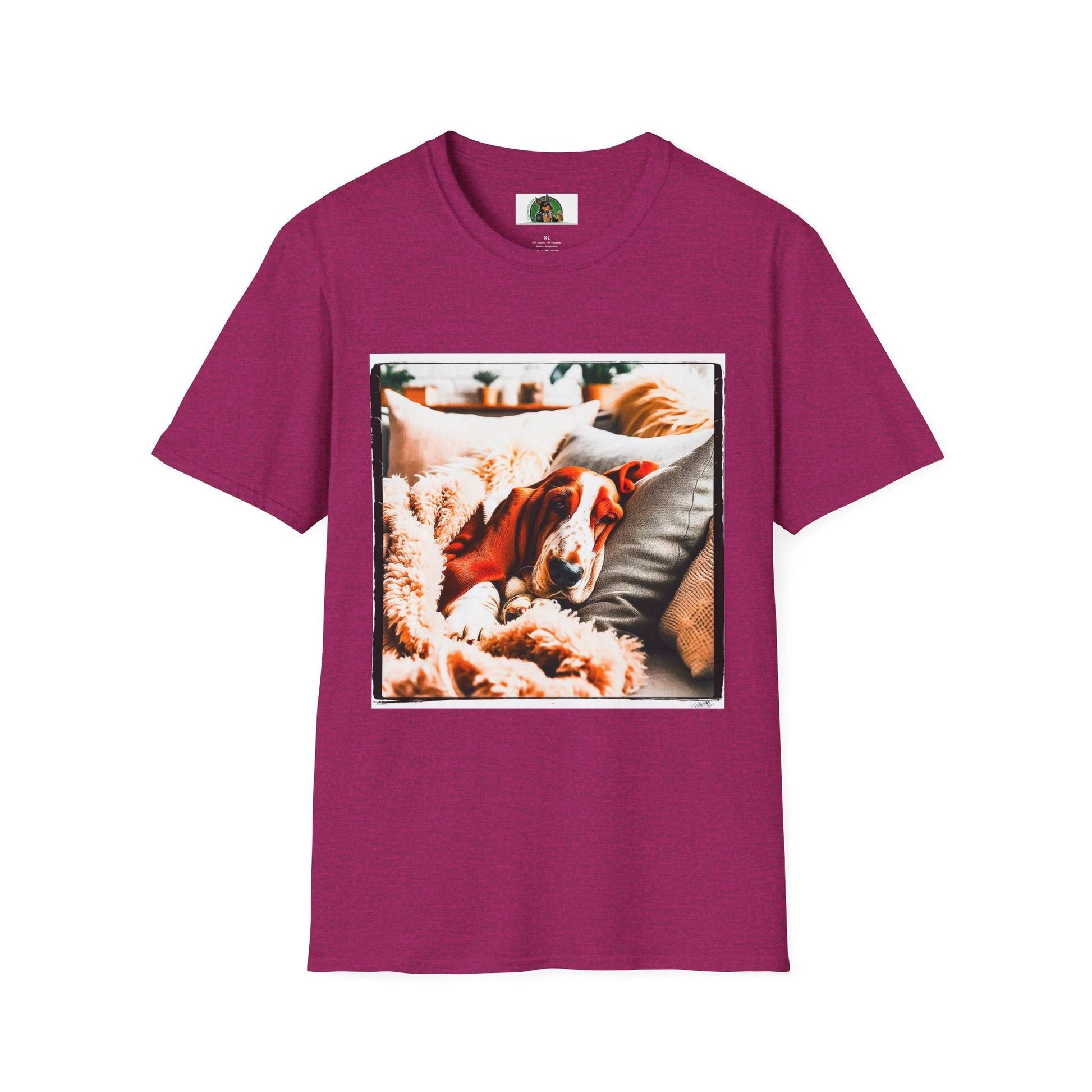 Basset Hound Sleeping In Blanket T Shirt Cozy Graphic Tee For Dog Lovers Soft Cotton Apparel T-Shirt Printify S Antique Heliconia