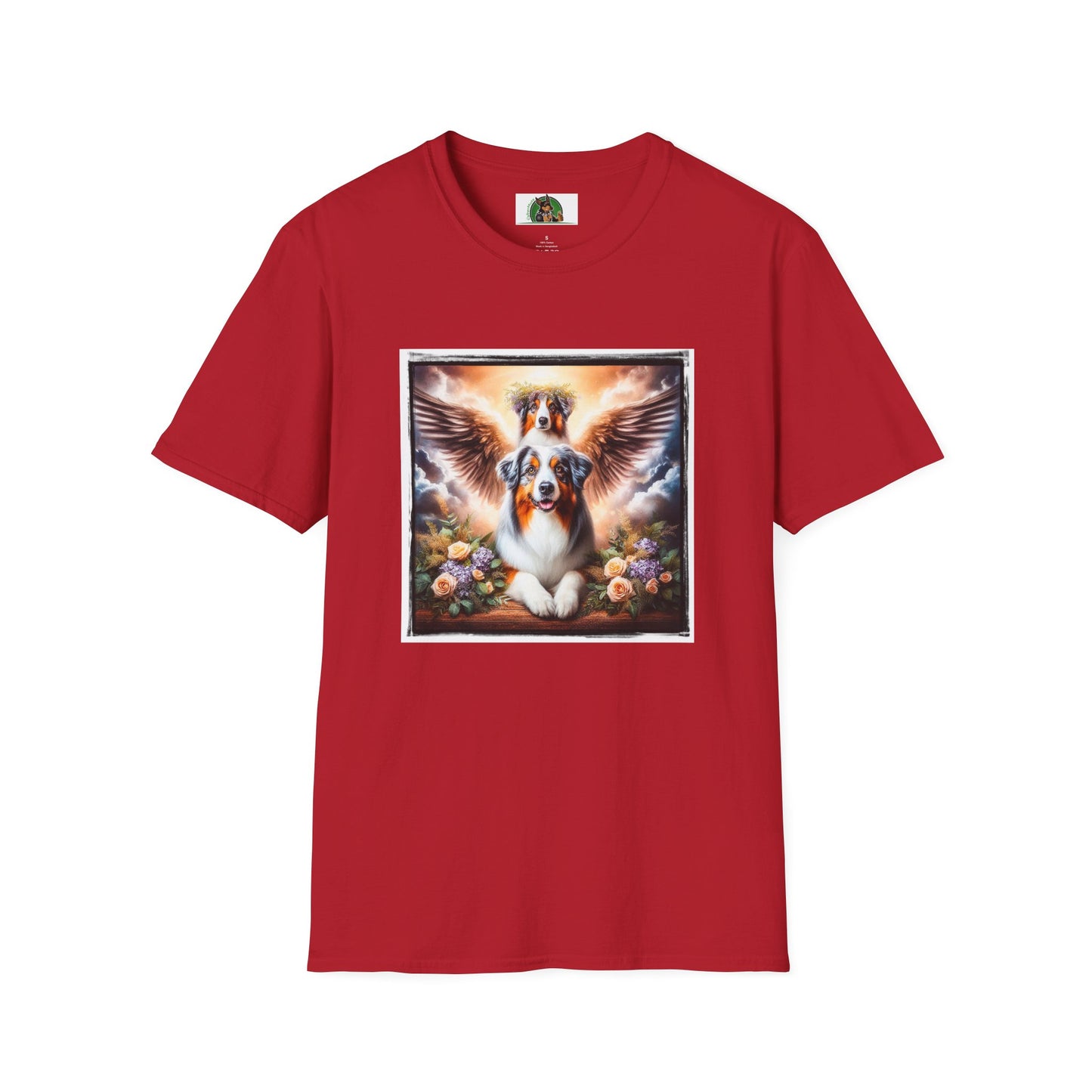 Australian Shepherd Angel Wings And Flowers T-Shirt Printify S Cherry Red