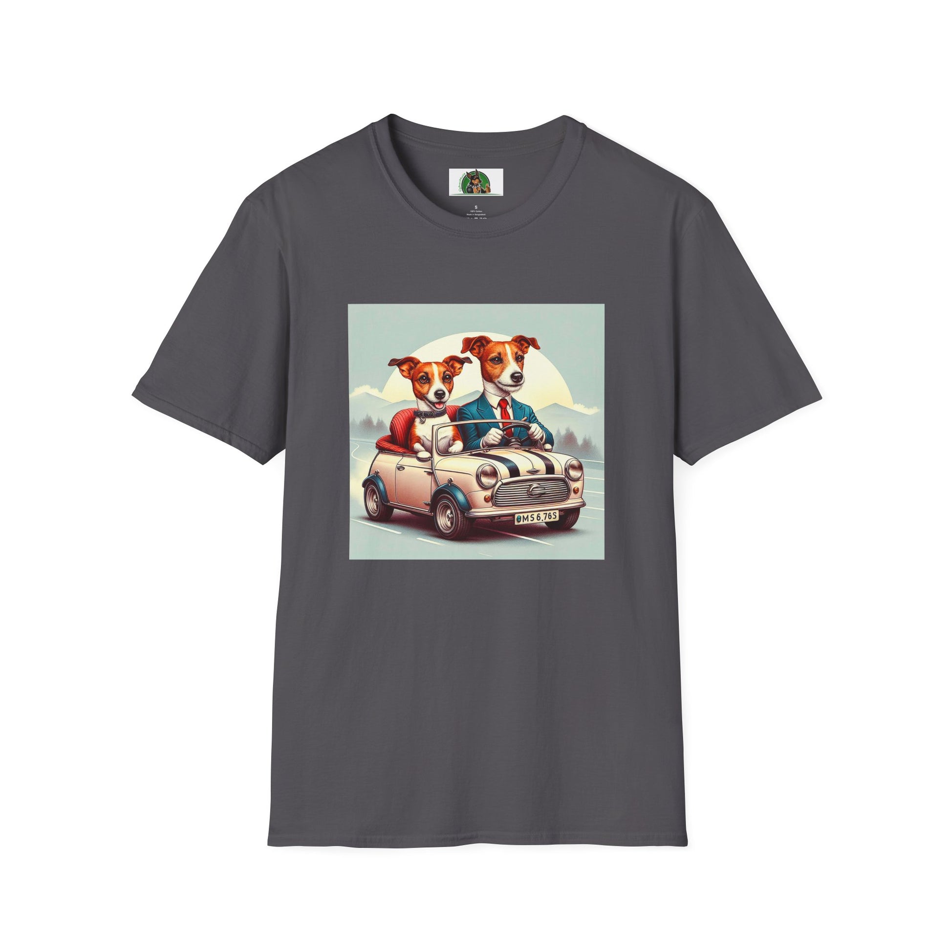 Wacky Jack Russell Husband And Wife In Car T-Shirt Printify S Charcoal