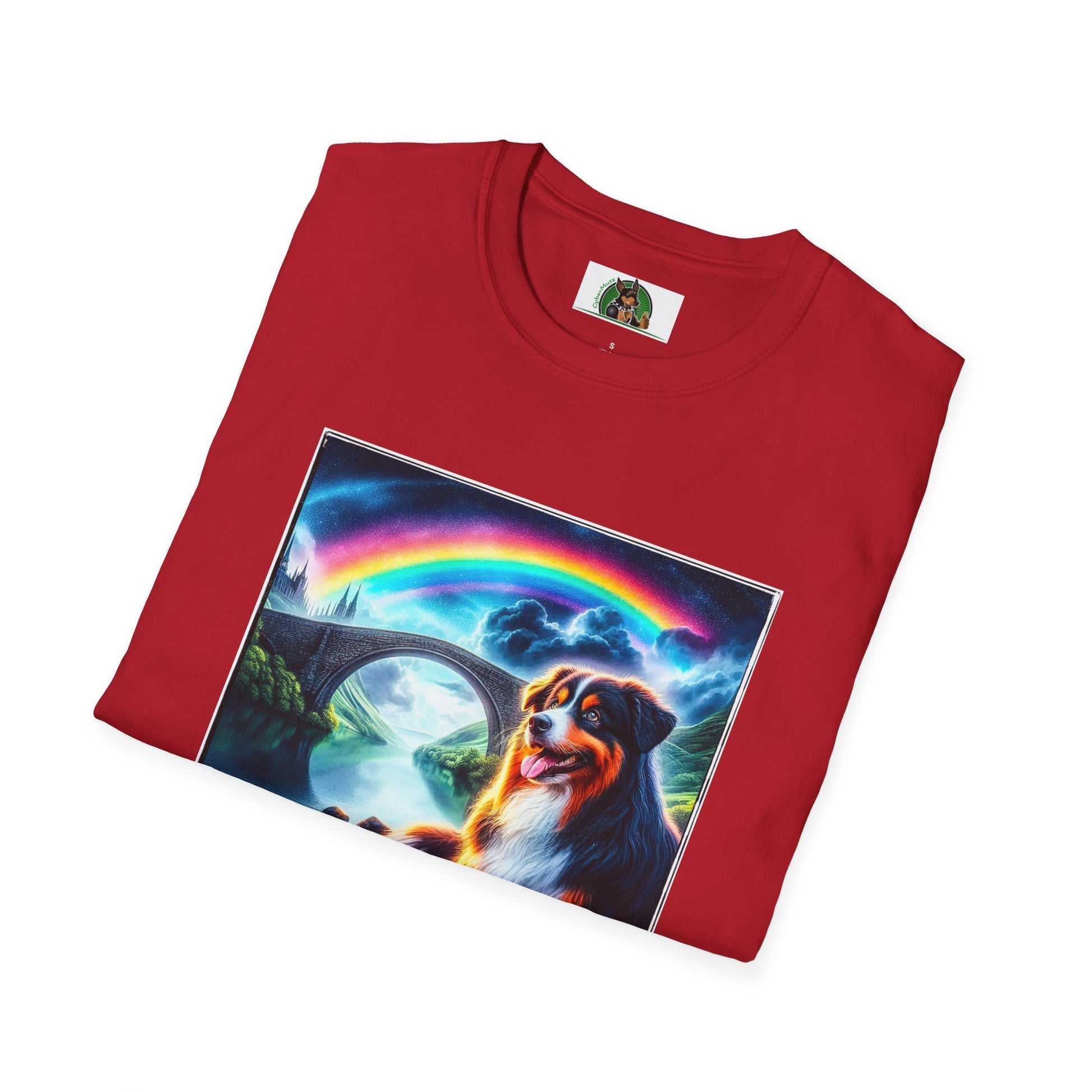 Australian Shepherd Rainbow Bridge And Lake T-Shirt Printify   