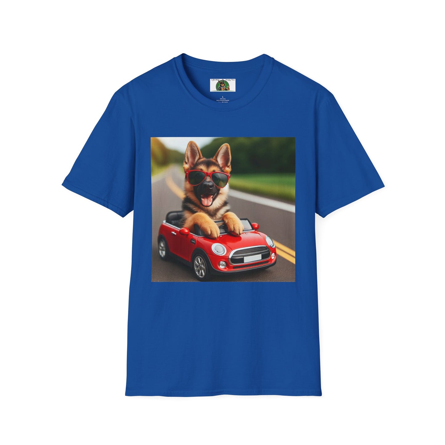 German Shepherd in a Wacky Little Car T-Shirt Printify Royal S 