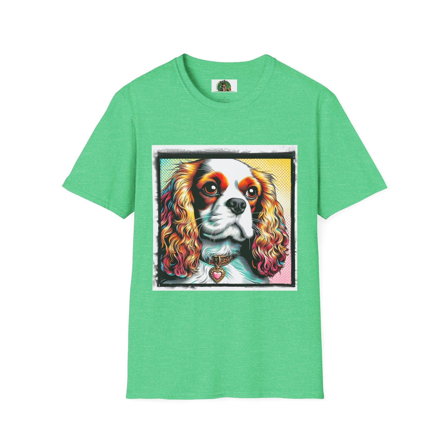 Cavalier King Charles Spaniel Dog Wearing Heart Collar TShirt T-Shirt Printify S Heather Irish Green