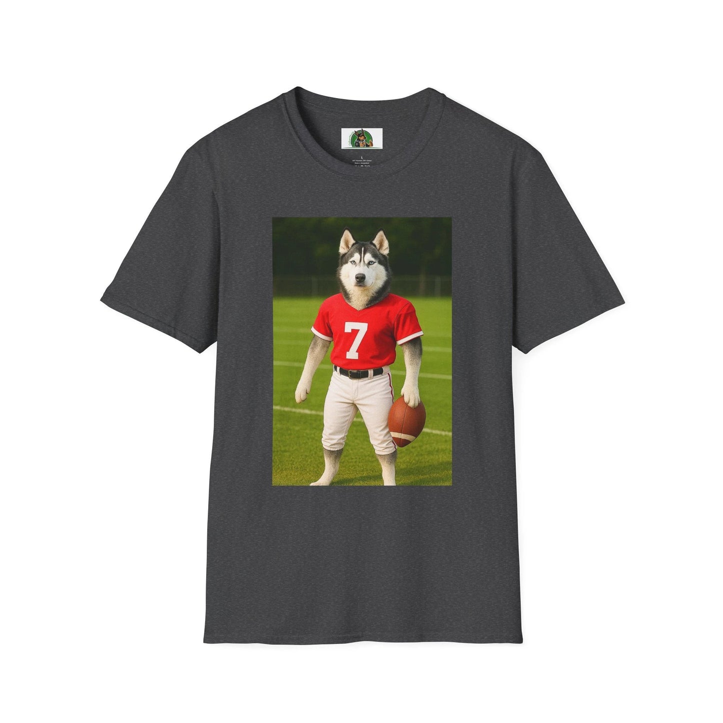 Husky Football T-Shirt — Sports Dog Tee T-Shirt Printify Dark Heather S