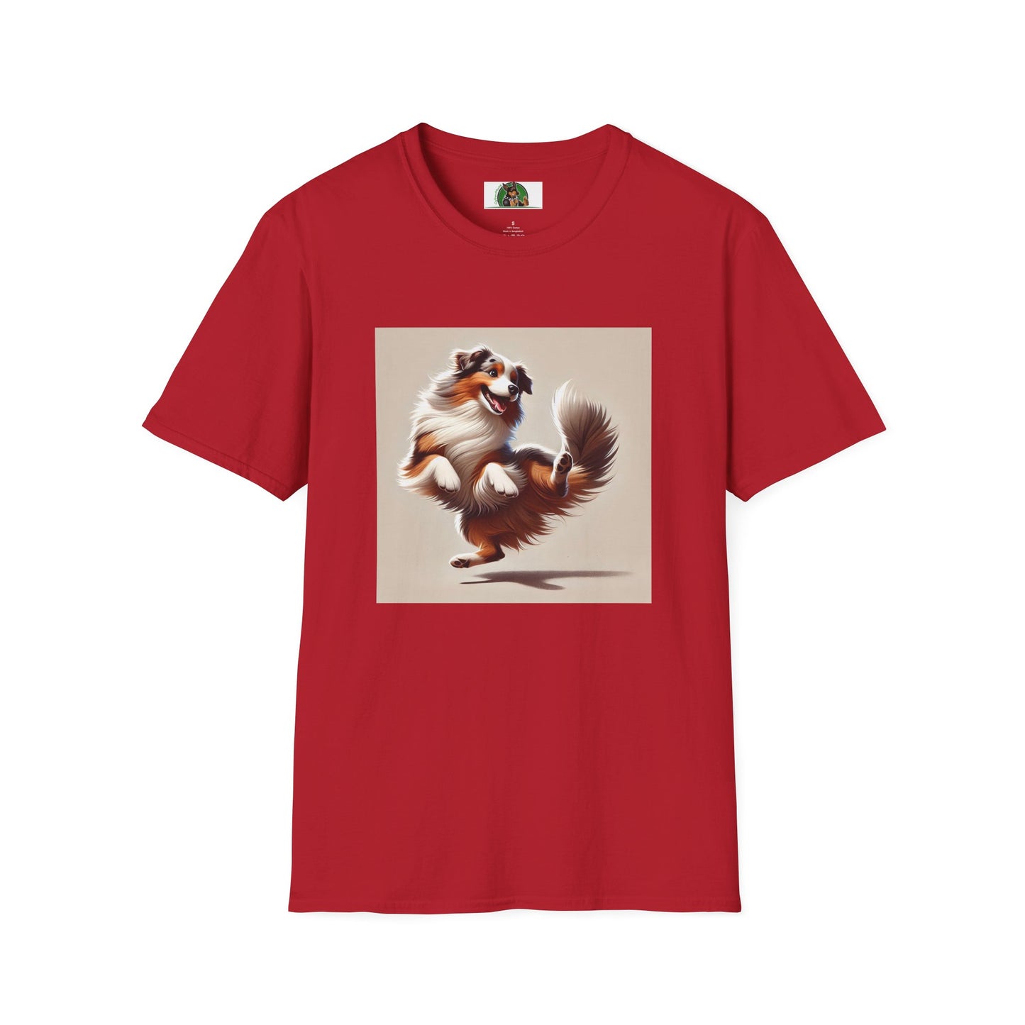 Dog Lover T-Shirt - Dancing Dog Australian Shepherd T-Shirt Printify S Cherry Red