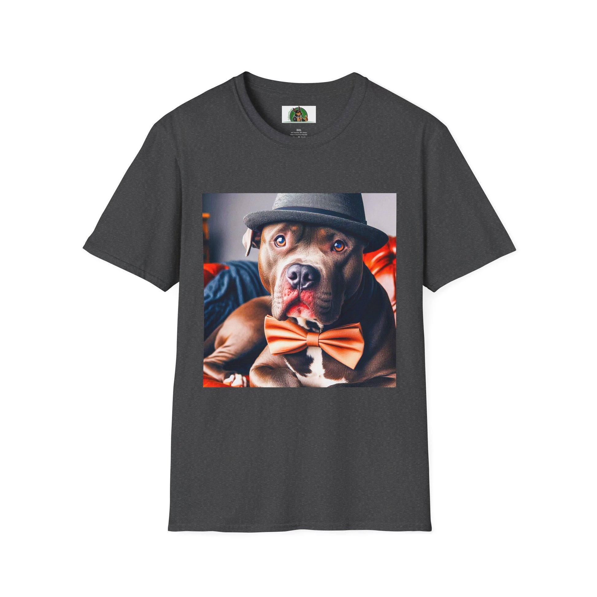 Pit Bull hat and bow tie shirt T-Shirt Printify XS Dark Heather