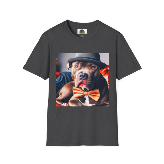 Pit Bull hat and bow tie shirt T-Shirt Printify XS Dark Heather