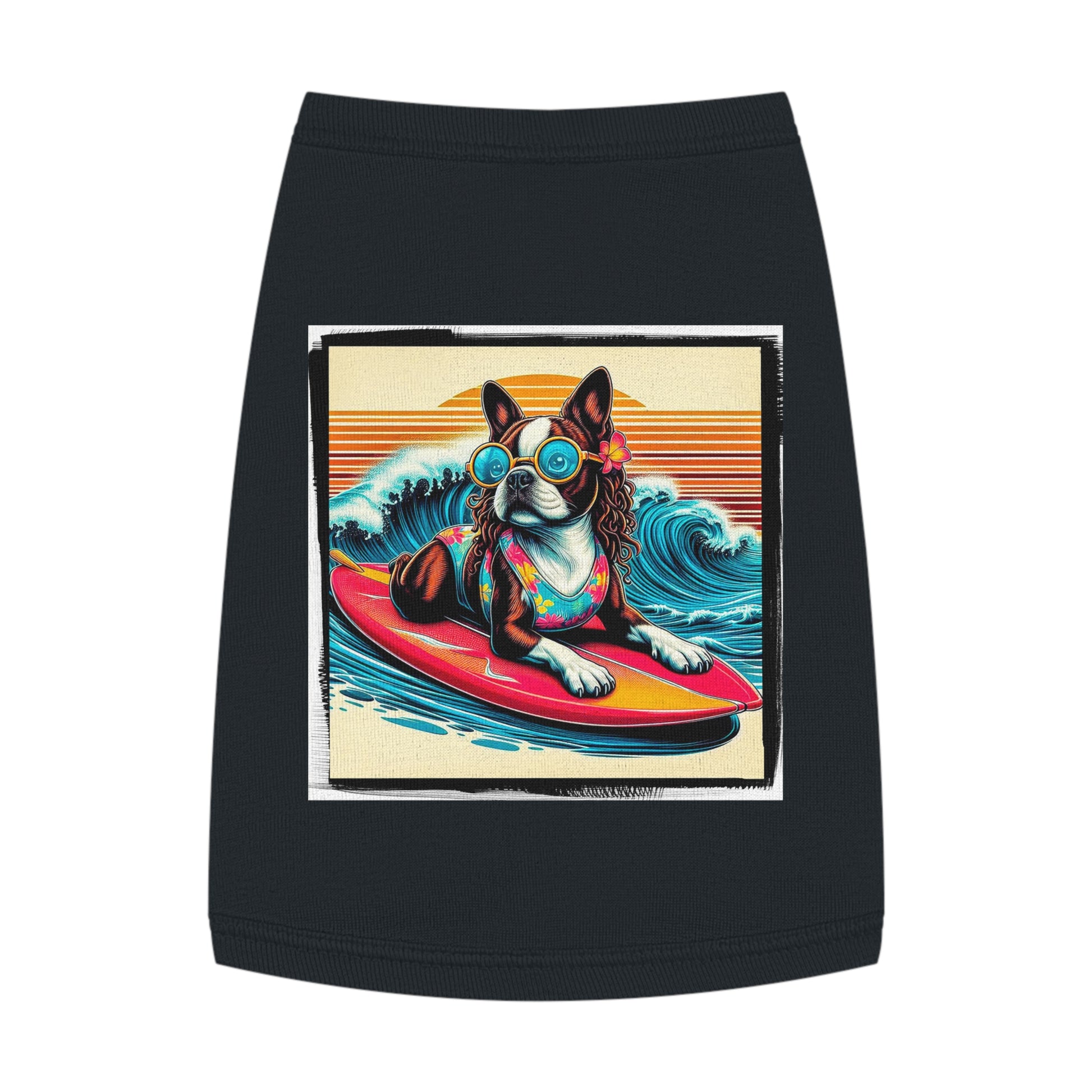 Pet Tank Top Boston Terrier Girl Dog On Surf Board Pets Printify M Black 