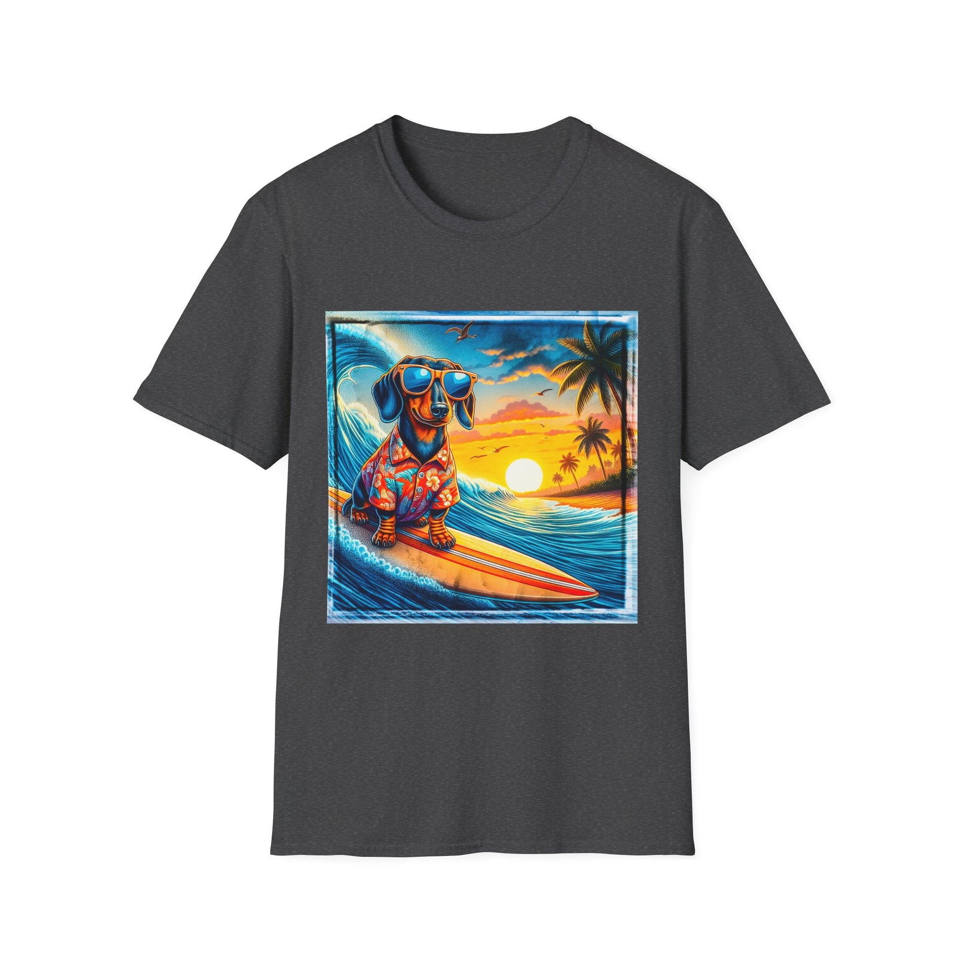 Dachshund colorful sunset t shirt T-Shirt Printify XS Dark Heather