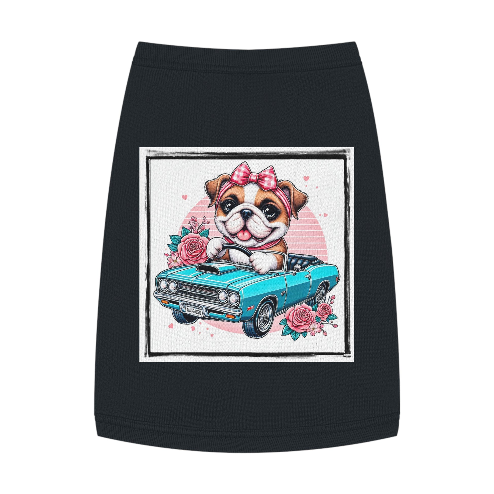 Wacky Pet Tank Top Bulldog tiny blue car t shirt Pets Printify M Black