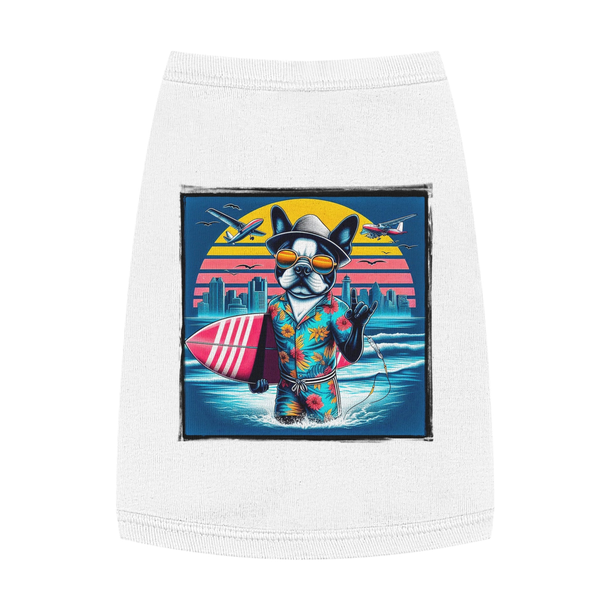 Pet Tank Top Boston Terrier Surfer Dog At Beach Pets Printify   