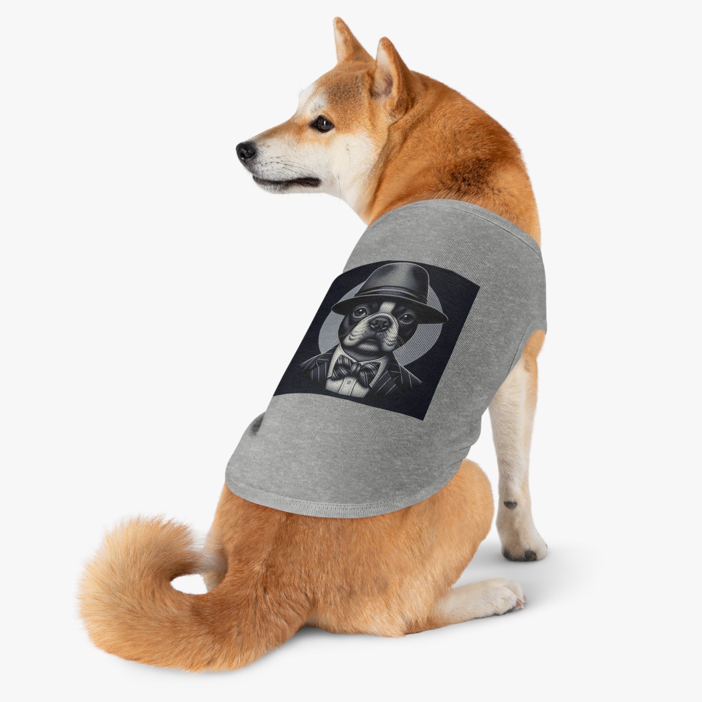 Pet Tank Top Boston Terrier Wearing Gray Suit And Hat Pets Printify   