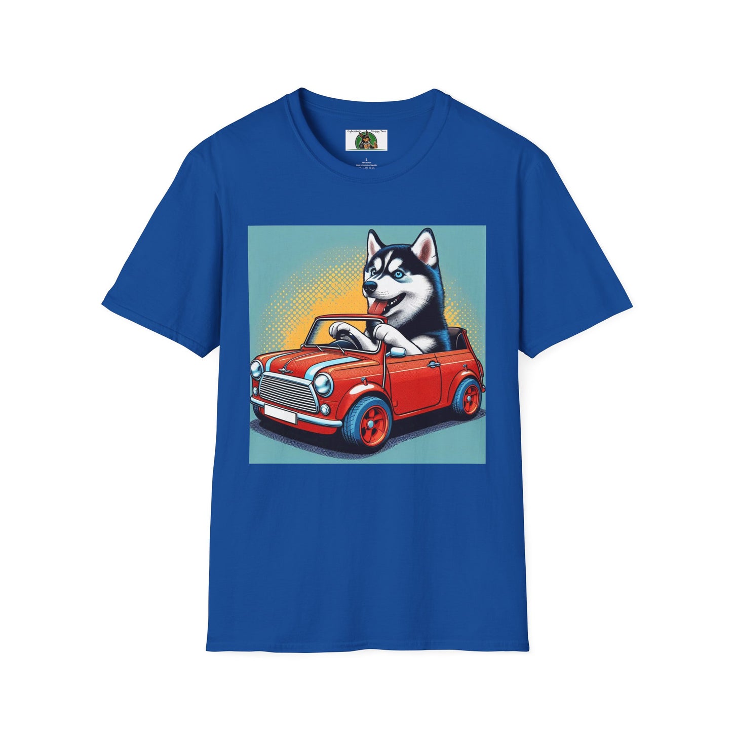 Husky in a Wacky Little Car T-Shirt Printify Royal S 