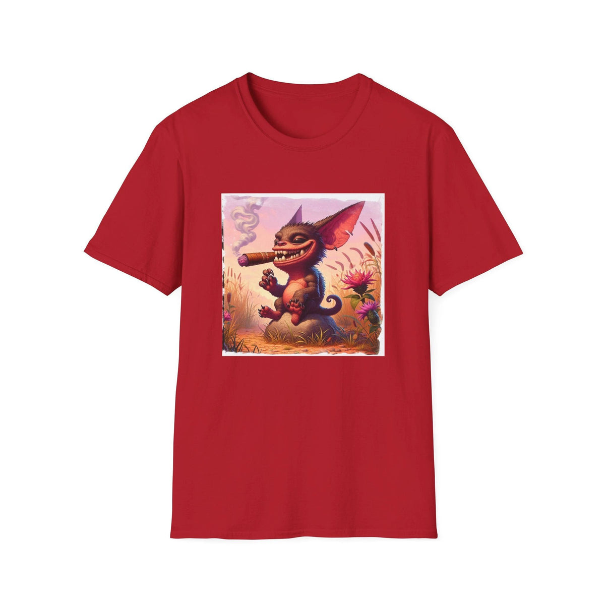 Chupacabra Happily Smoking T Shirt Funny Latin American Folklore Creature Tee Apparel T-Shirt Printify S Cherry Red