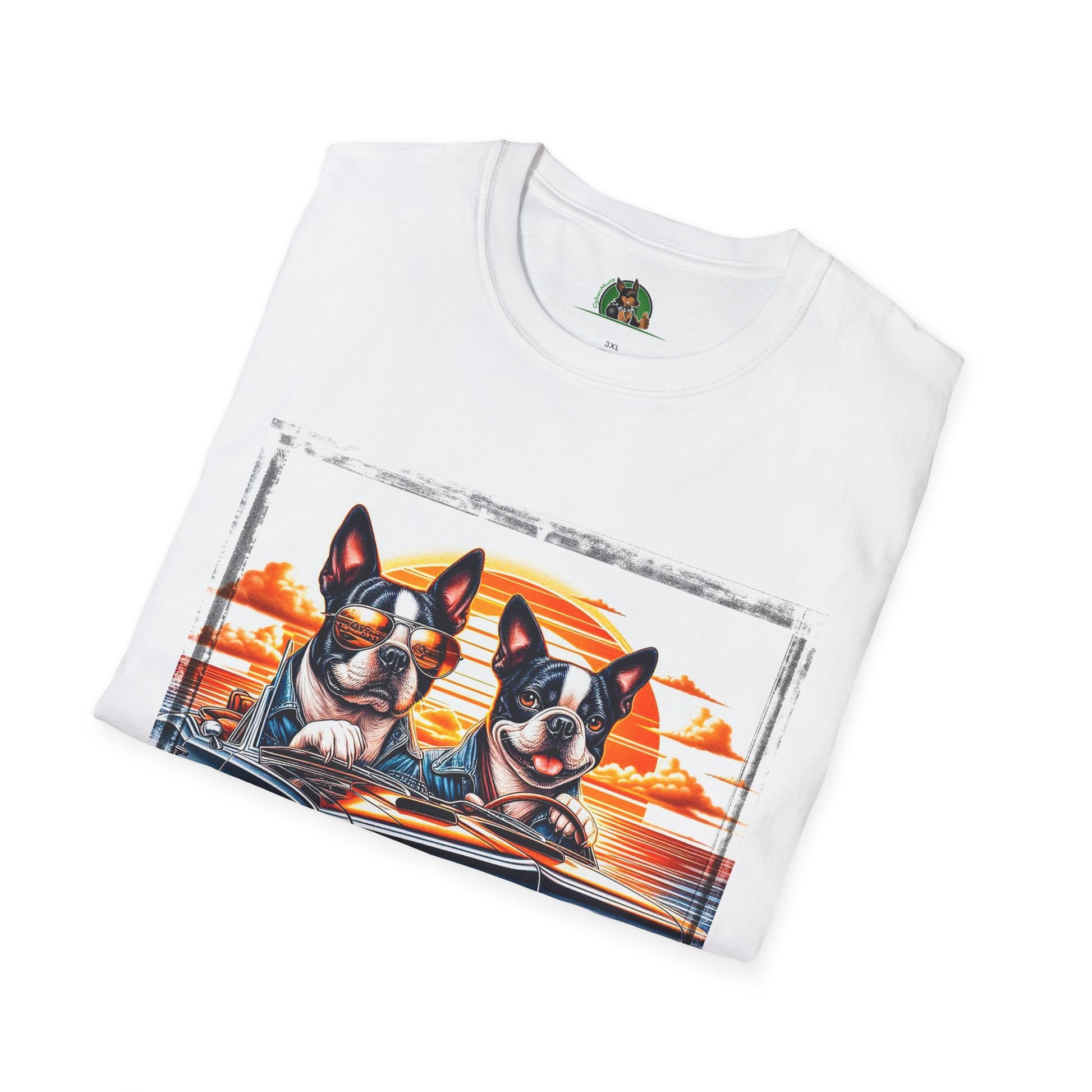 Wacky Boston Terrier Boy Dogs Driving Car T-Shirt Printify   