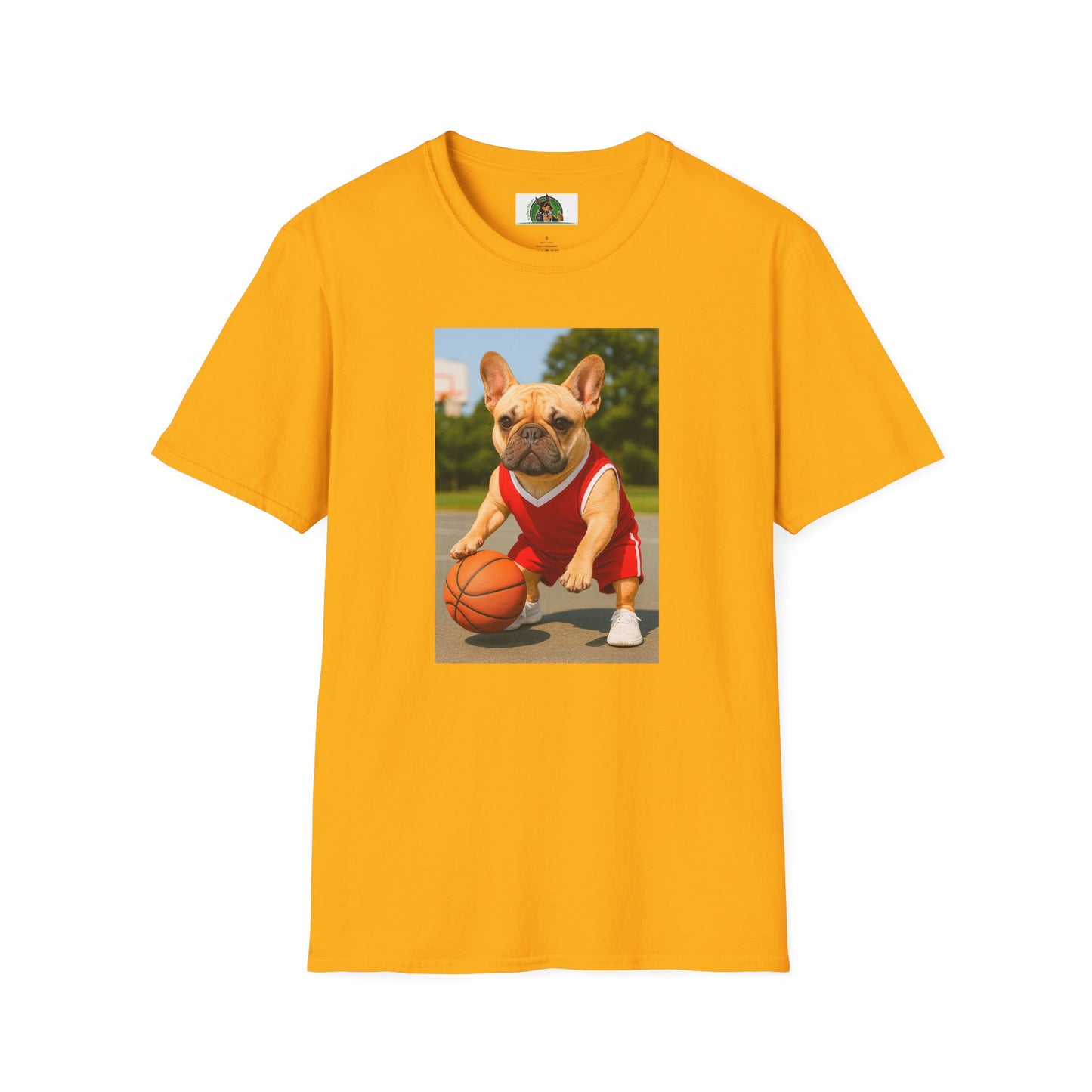 Sports Basketball French Bulldog Tee T-Shirt Printify Gold S