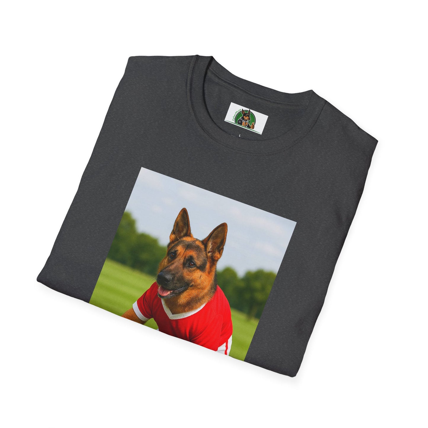 Sports German Shepherd Playing Football Unisex T-Shirt T-Shirt Printify