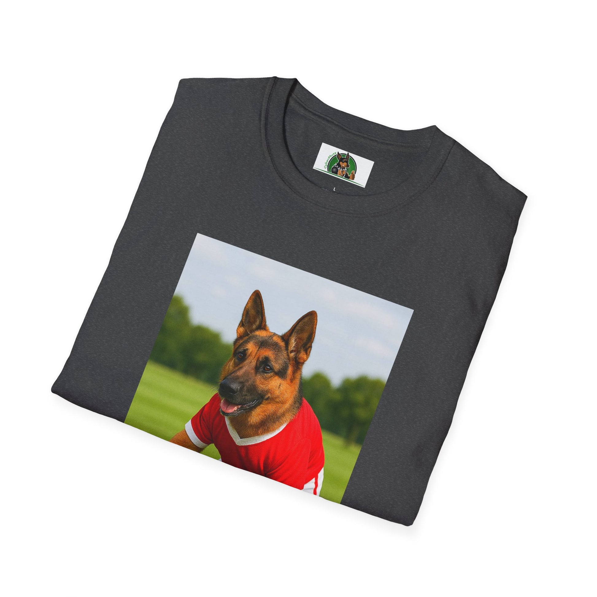 Sports German Shepherd Playing Football Unisex T-Shirt T-Shirt Printify