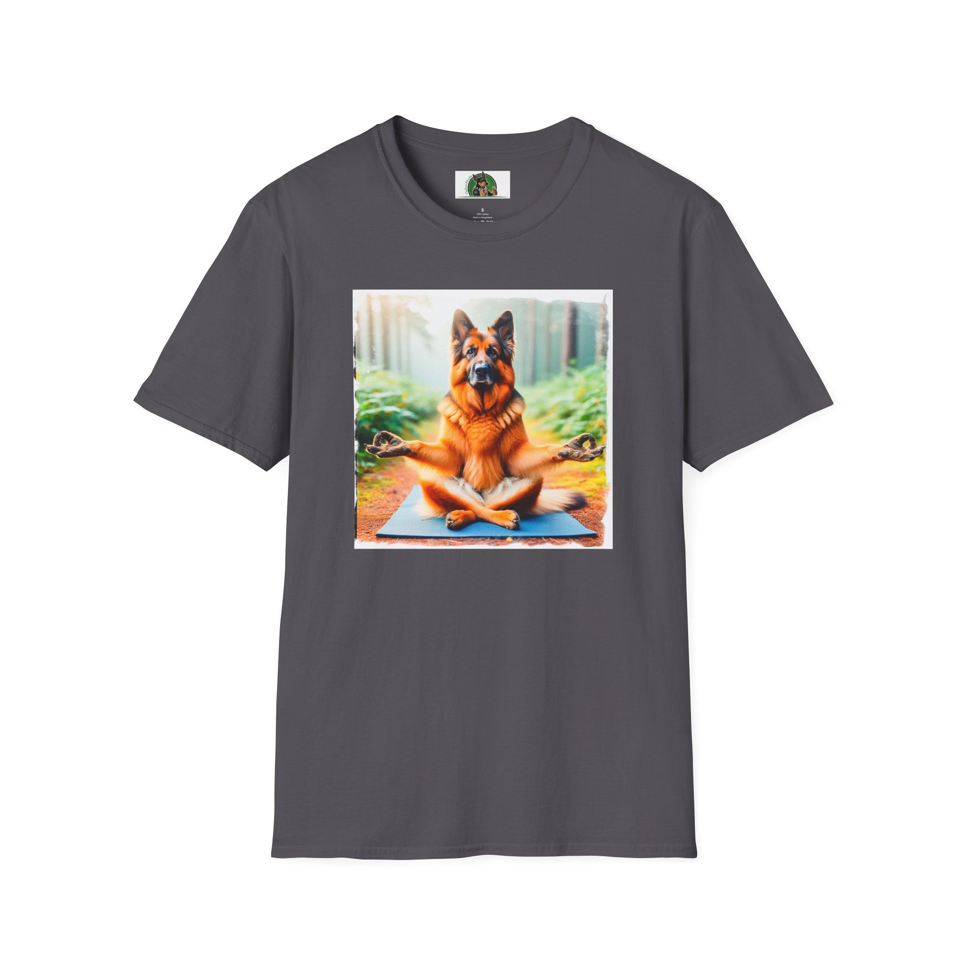 German Shepherd yoga and meditation shift T-Shirt Printify Charcoal S