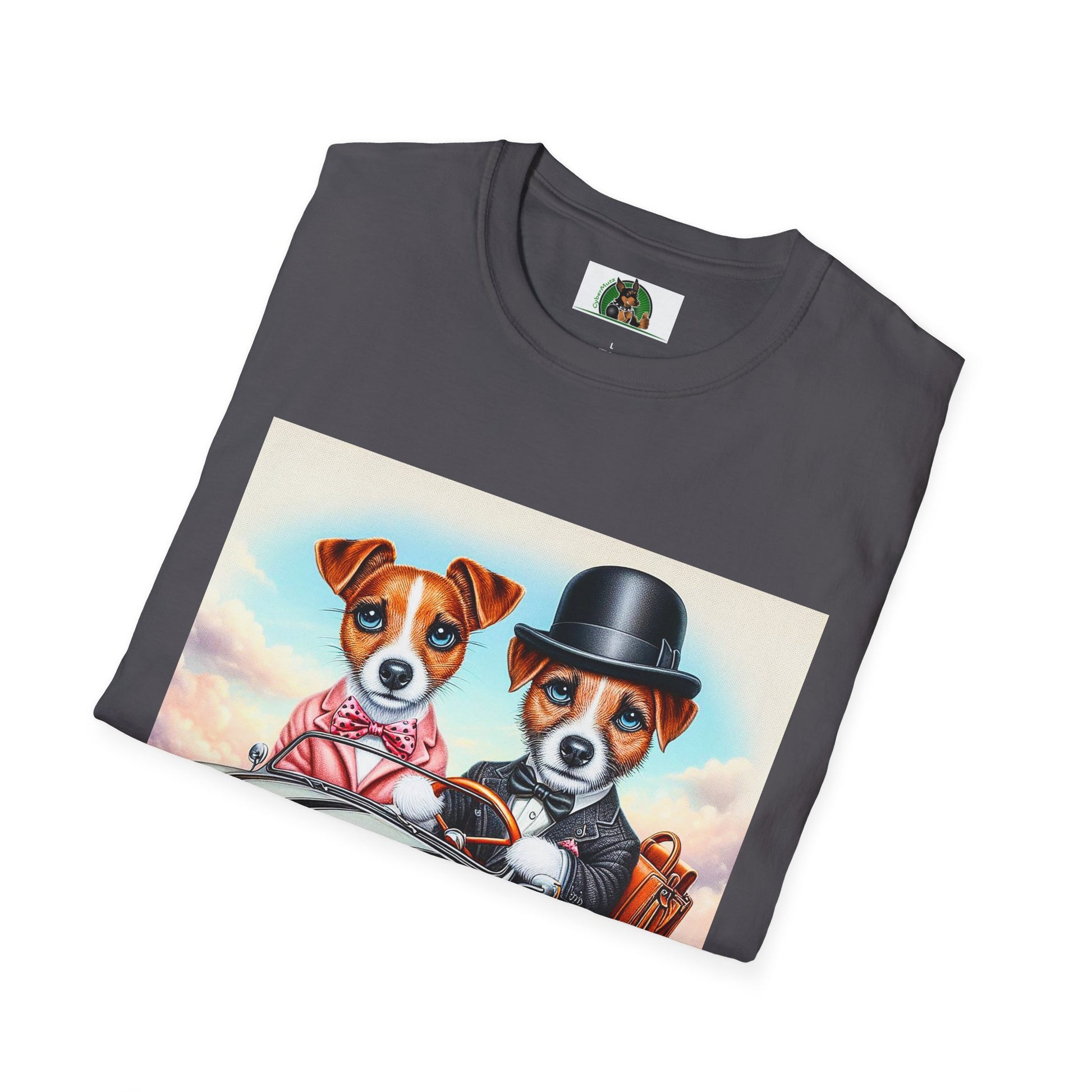 Wacky Jack Russell Top Hat Couple In Car T-Shirt Printify   