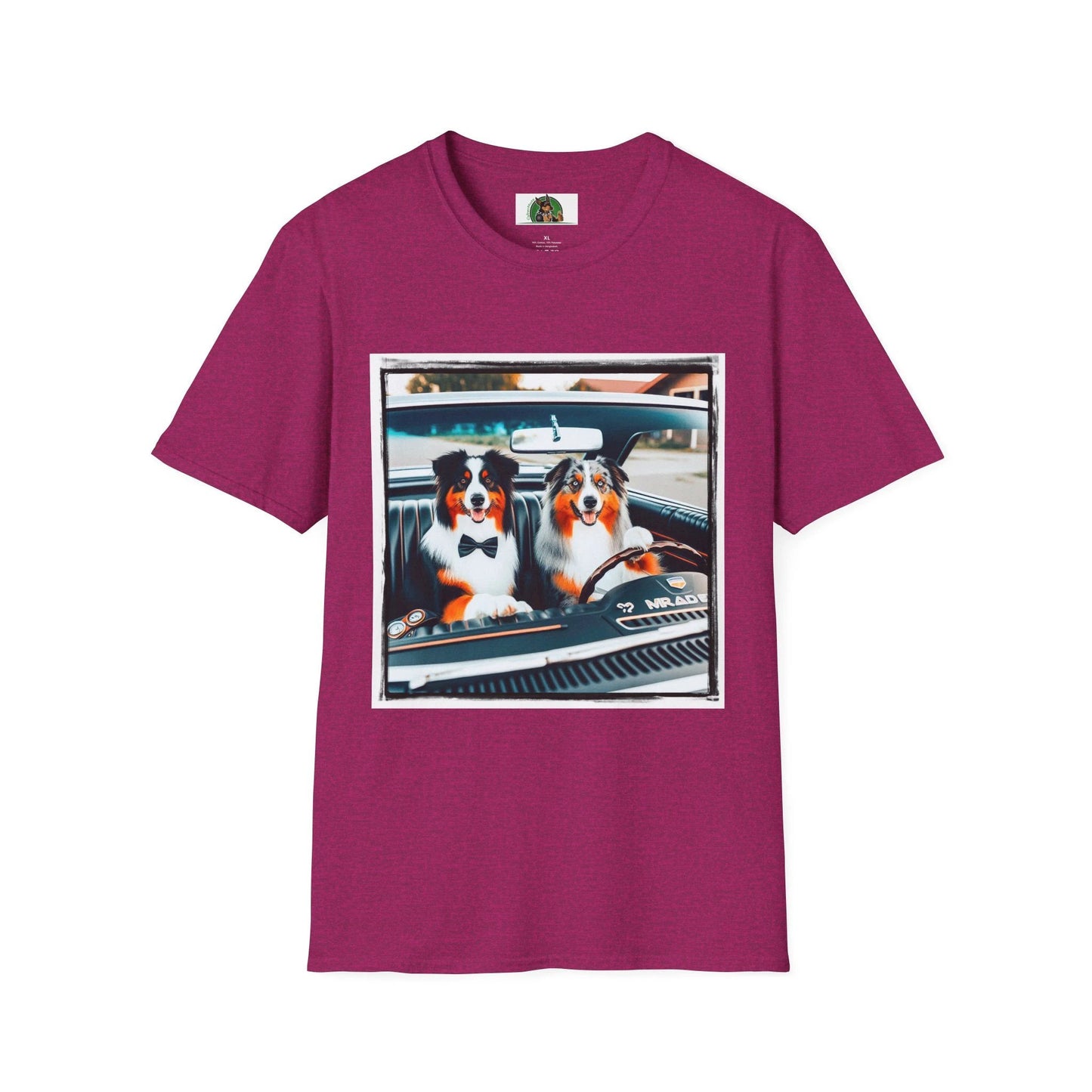 Australian Shepherd Couple Sunday Driving Tee For Dog Lovers Graphic Tee Great Gift Idea T-Shirt Printify S Antique Heliconia