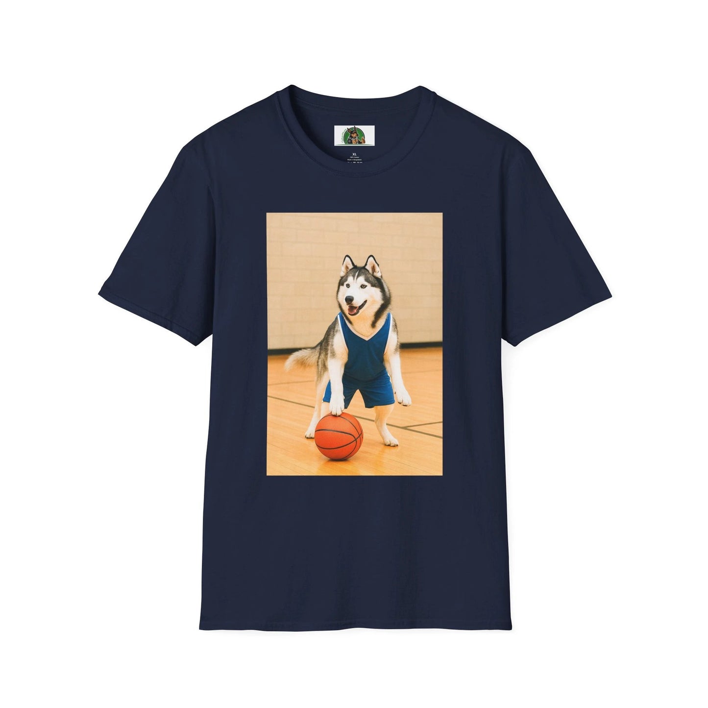 Husky Basketball T-Shirt — Sports Dog Tee T-Shirt Printify Navy S