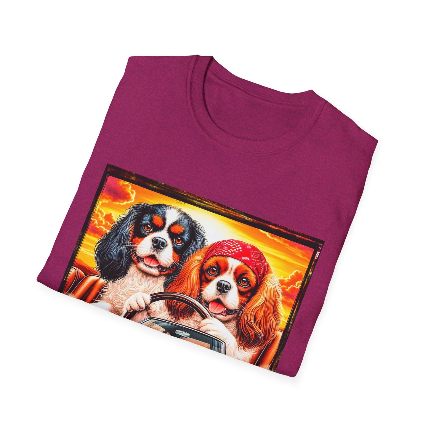 Cavalier King Charles Spaniel Hippie Couple Dogs In Car TShirt