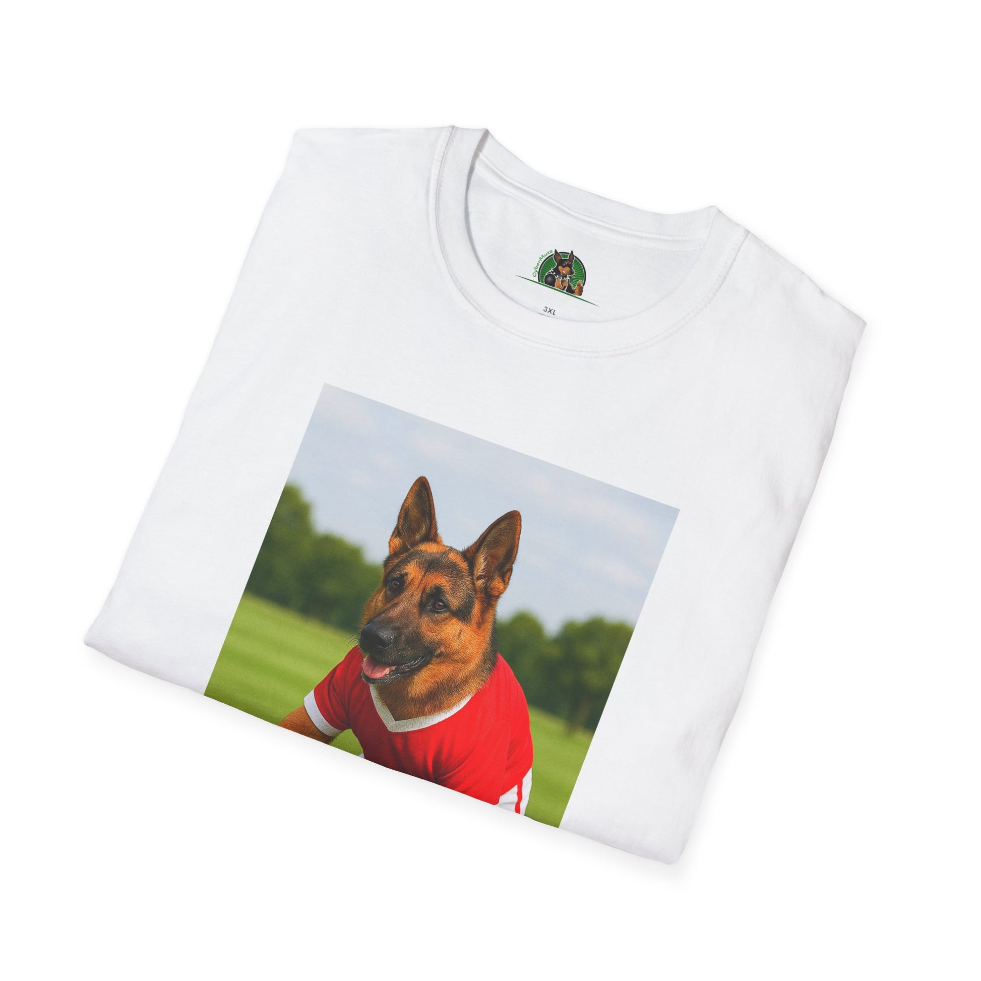Sports German Shepherd Playing Football Unisex T-Shirt T-Shirt Printify