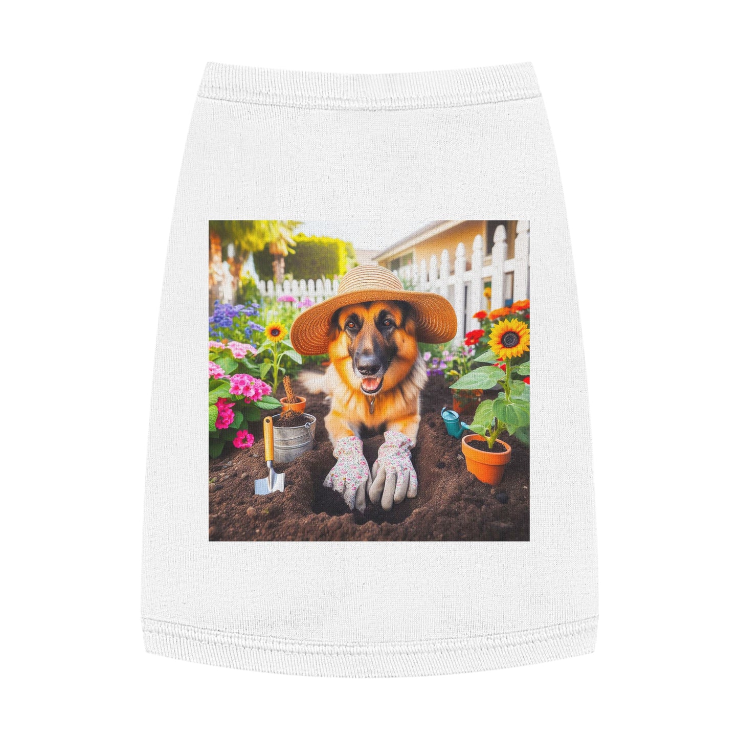 German Shepherd planting flowers shirt Pets Printify M White