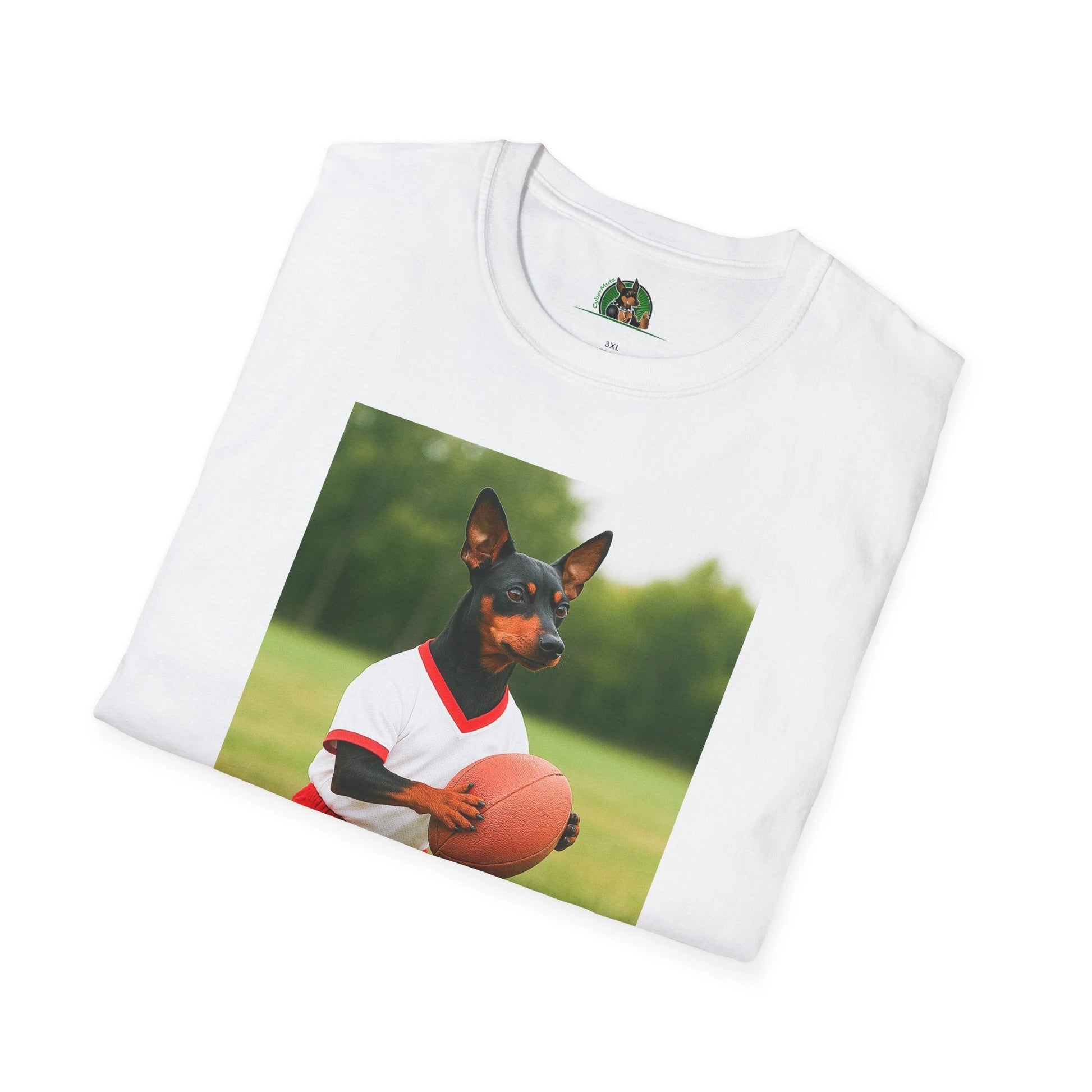 Miniature Pinscher Football T-Shirt — "Min Pin Football" Dog Lover Sports Tee T-Shirt Printify