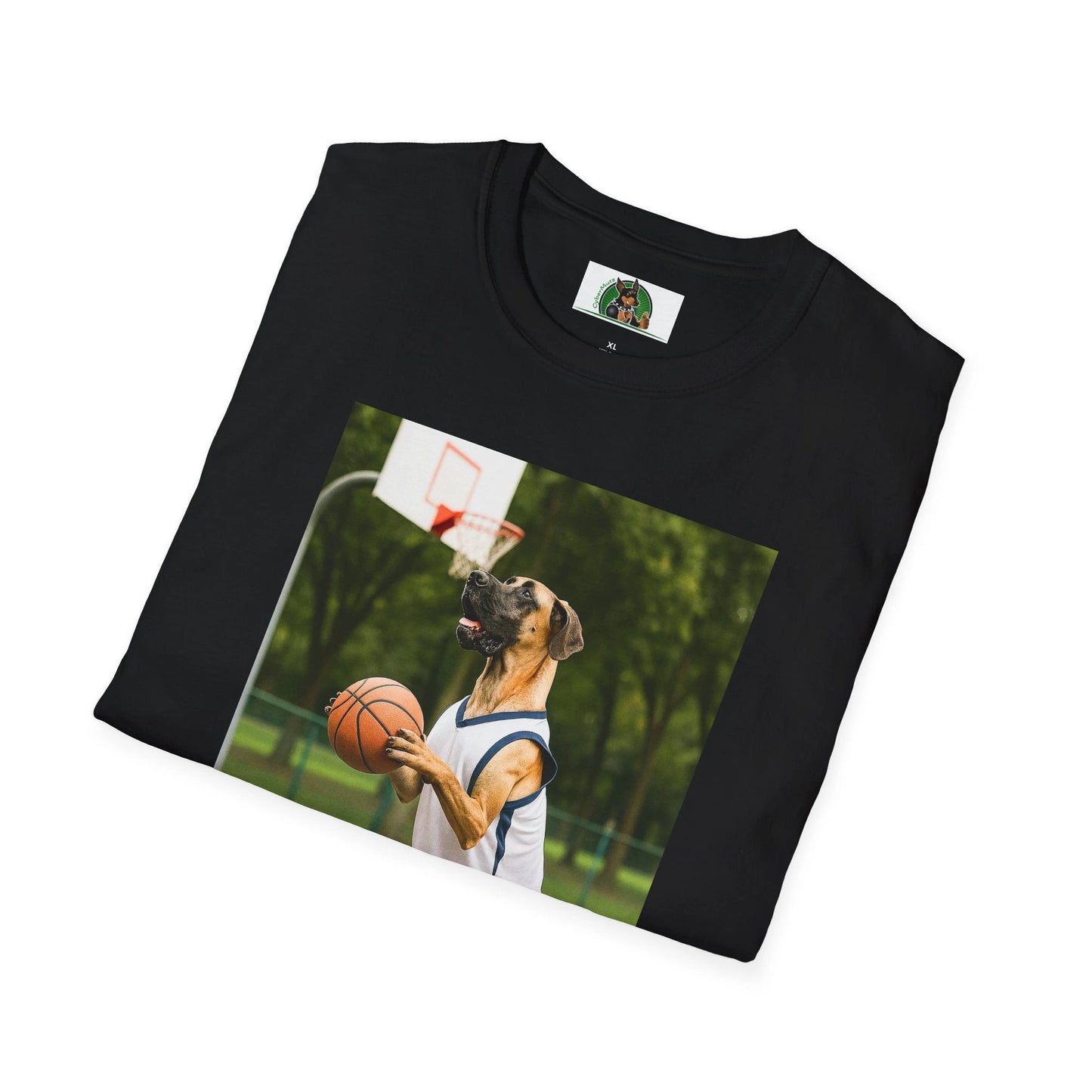 Great Dane Playing Basketball T-Shirt — Sports Dog Tee by Printify