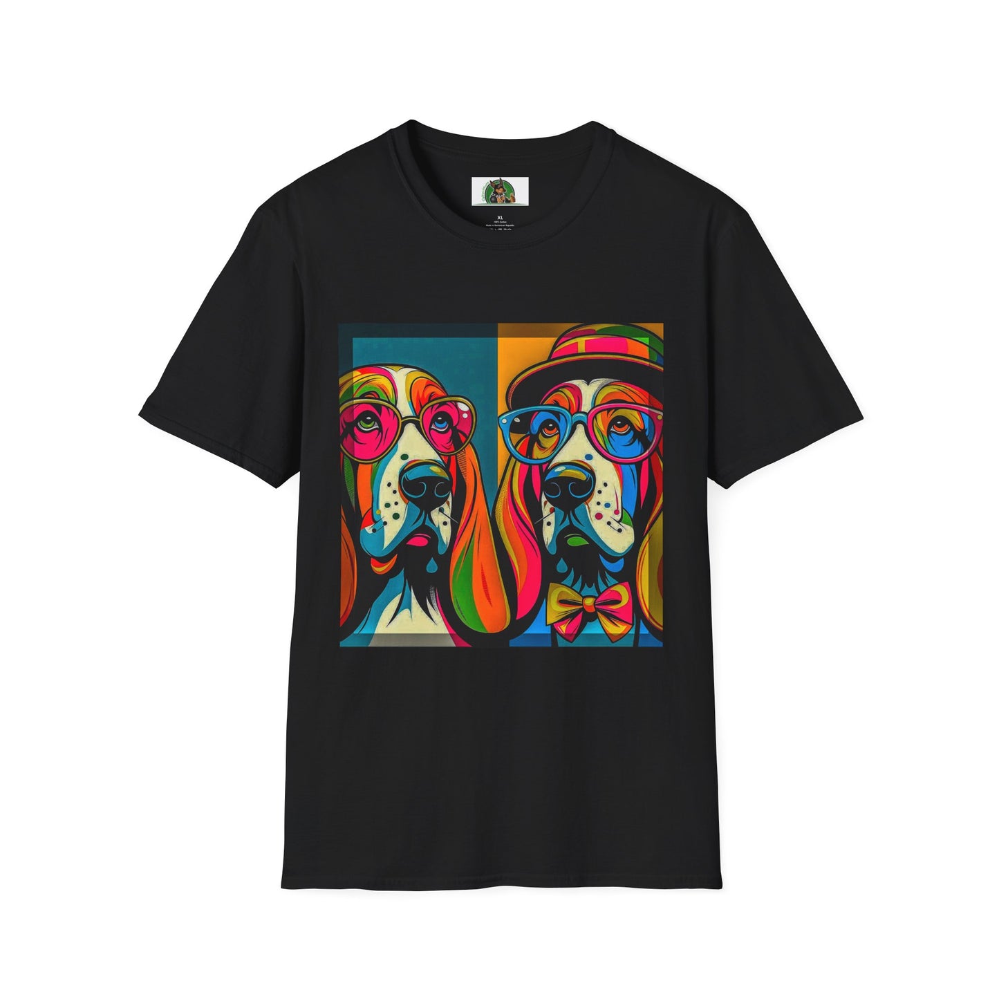 Basset Hound Couple Pop Art Pic T-Shirt Printify XS Black 